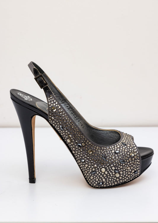 Gina Grey Satin Crystal Embellished Peep Toe Sandals | UK 4.5