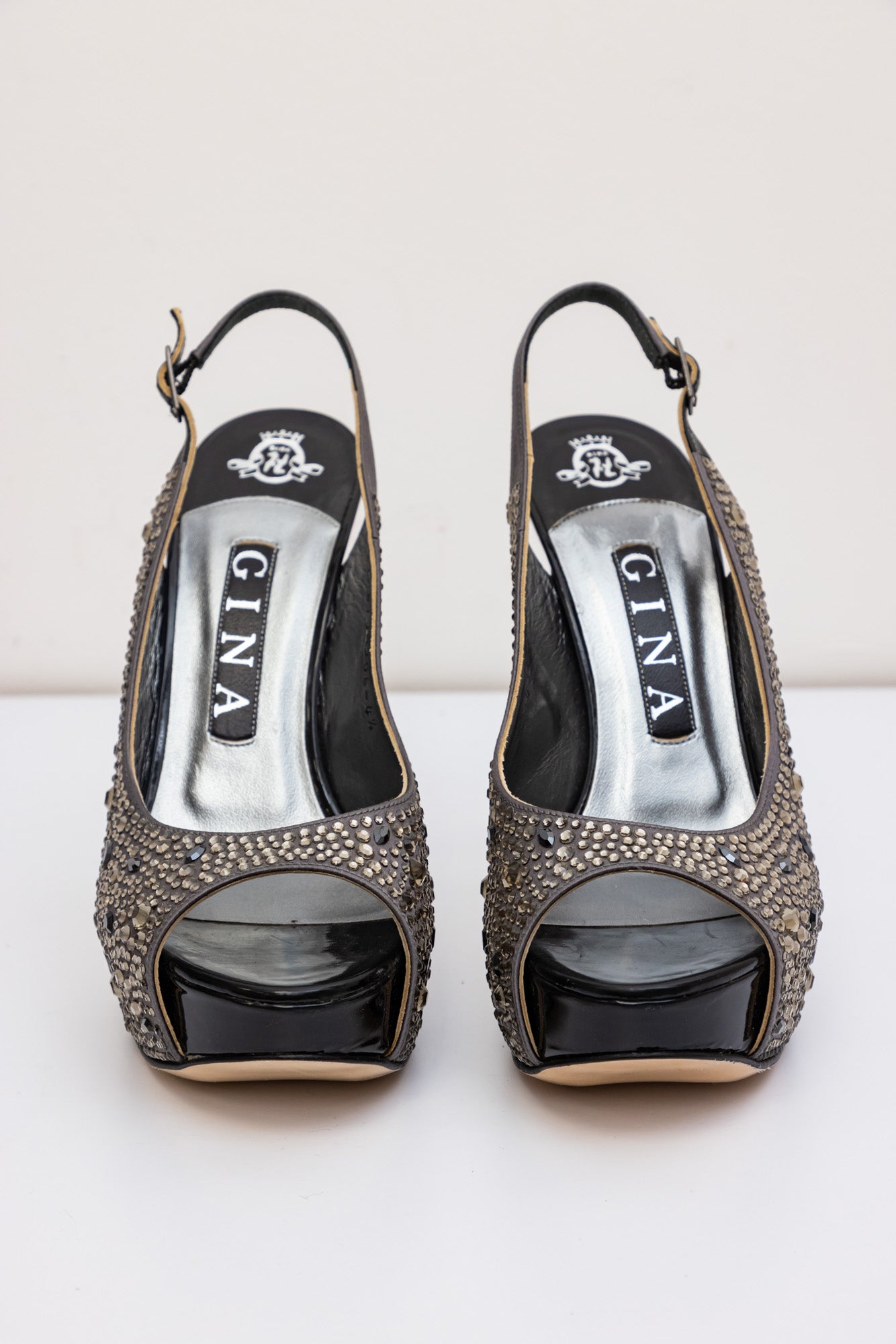 Gina Grey Satin Crystal Embellished Peep Toe Sandals | UK 4.5