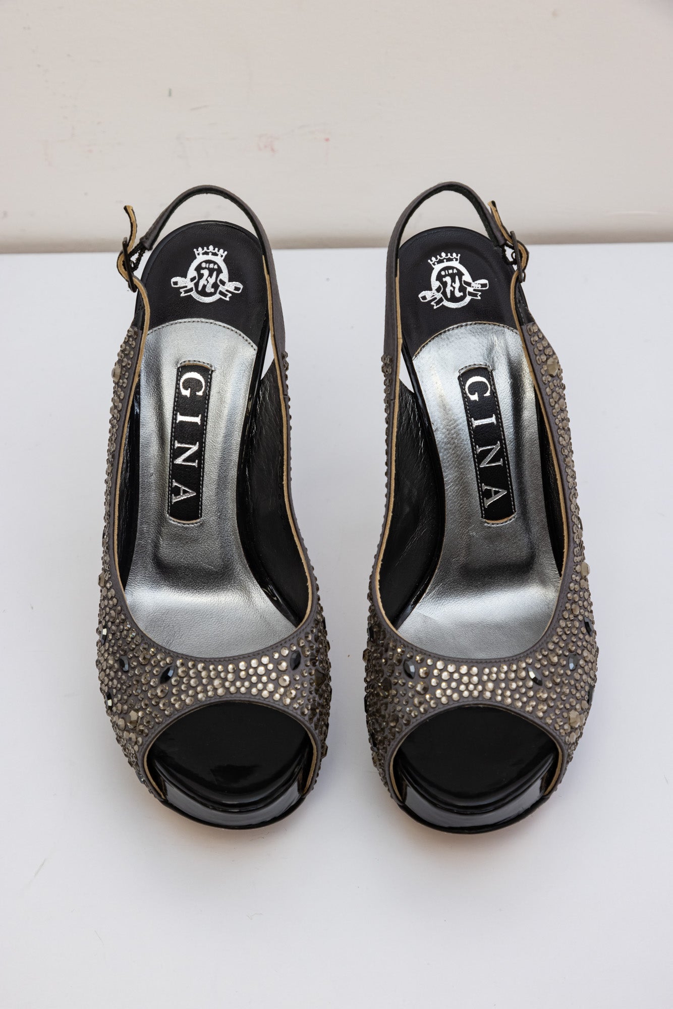 Gina Grey Satin Crystal Embellished Peep Toe Sandals | UK 4.5