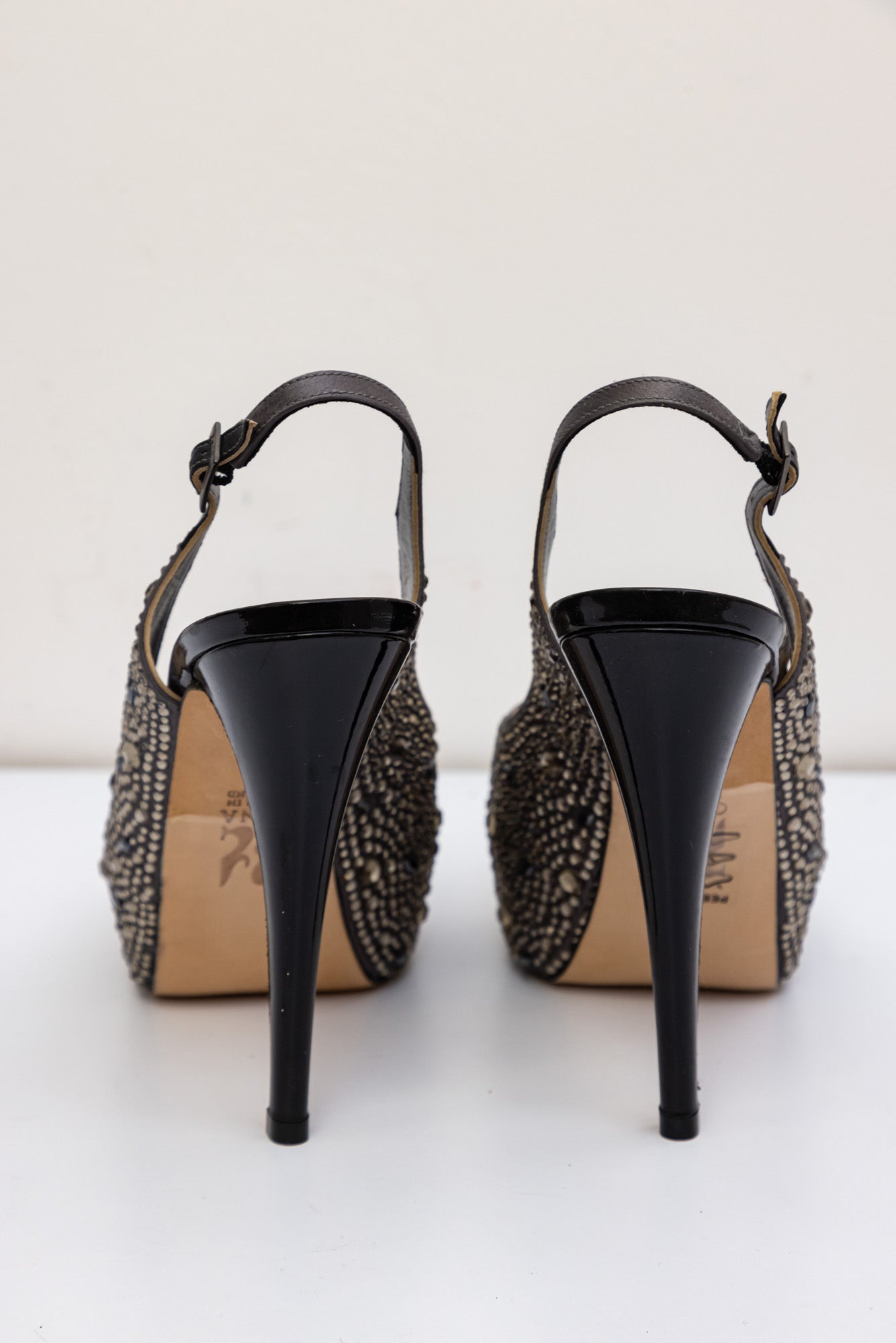 Gina Grey Satin Crystal Embellished Peep Toe Sandals | UK 4.5
