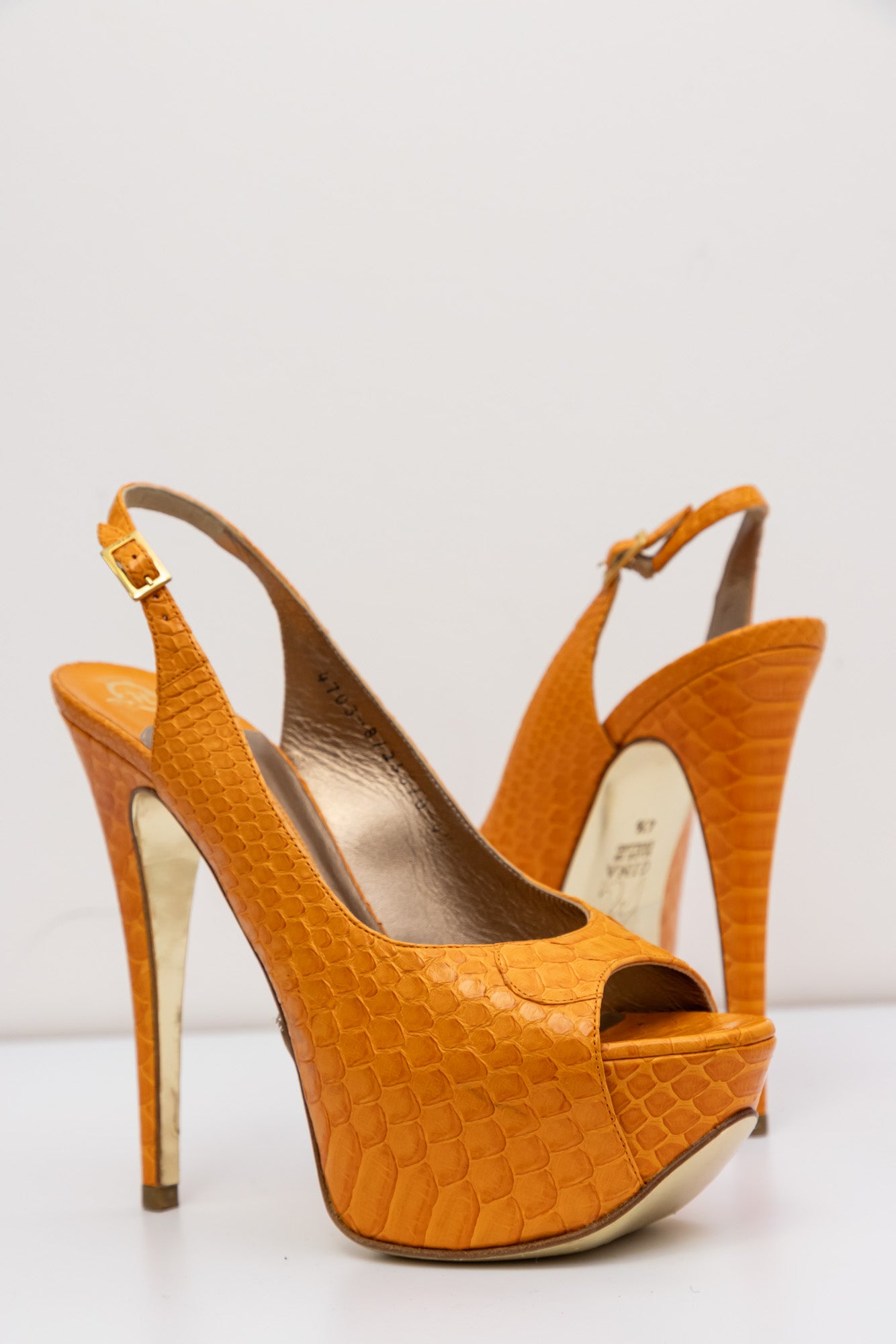 GINA Orange Crocodile Leather Pumps | Size UK 4.5 | Made in England