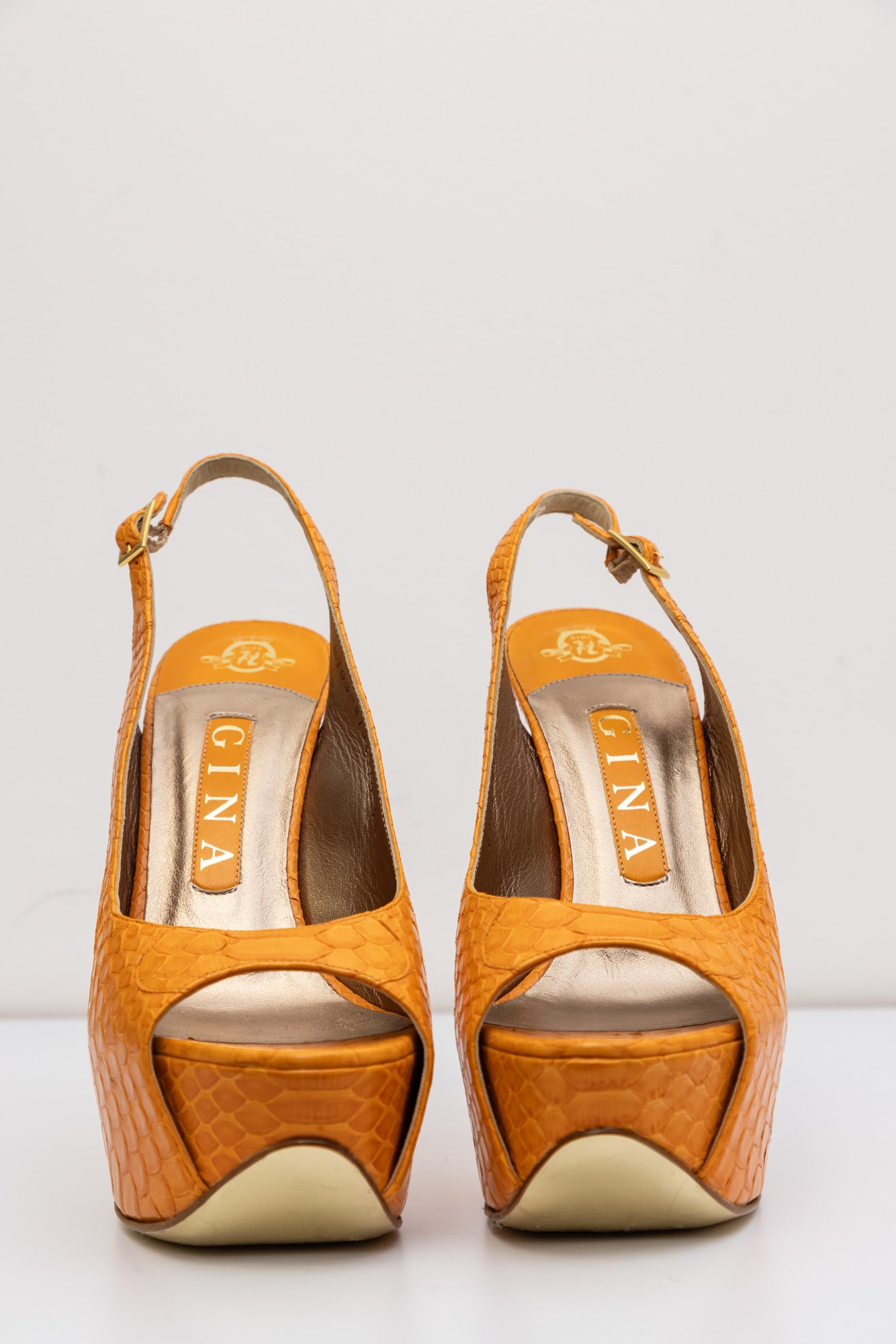 GINA Orange Crocodile Leather Pumps