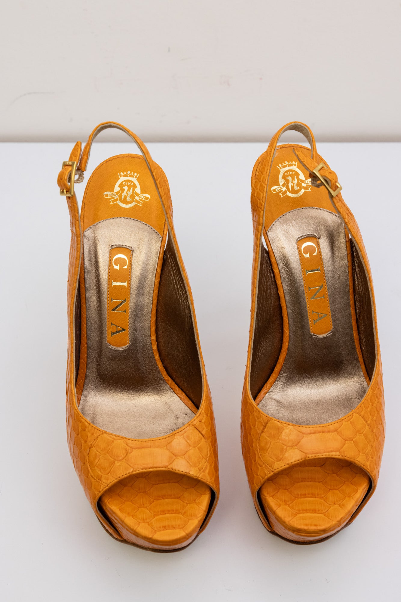 GINA Orange Crocodile Leather Pumps