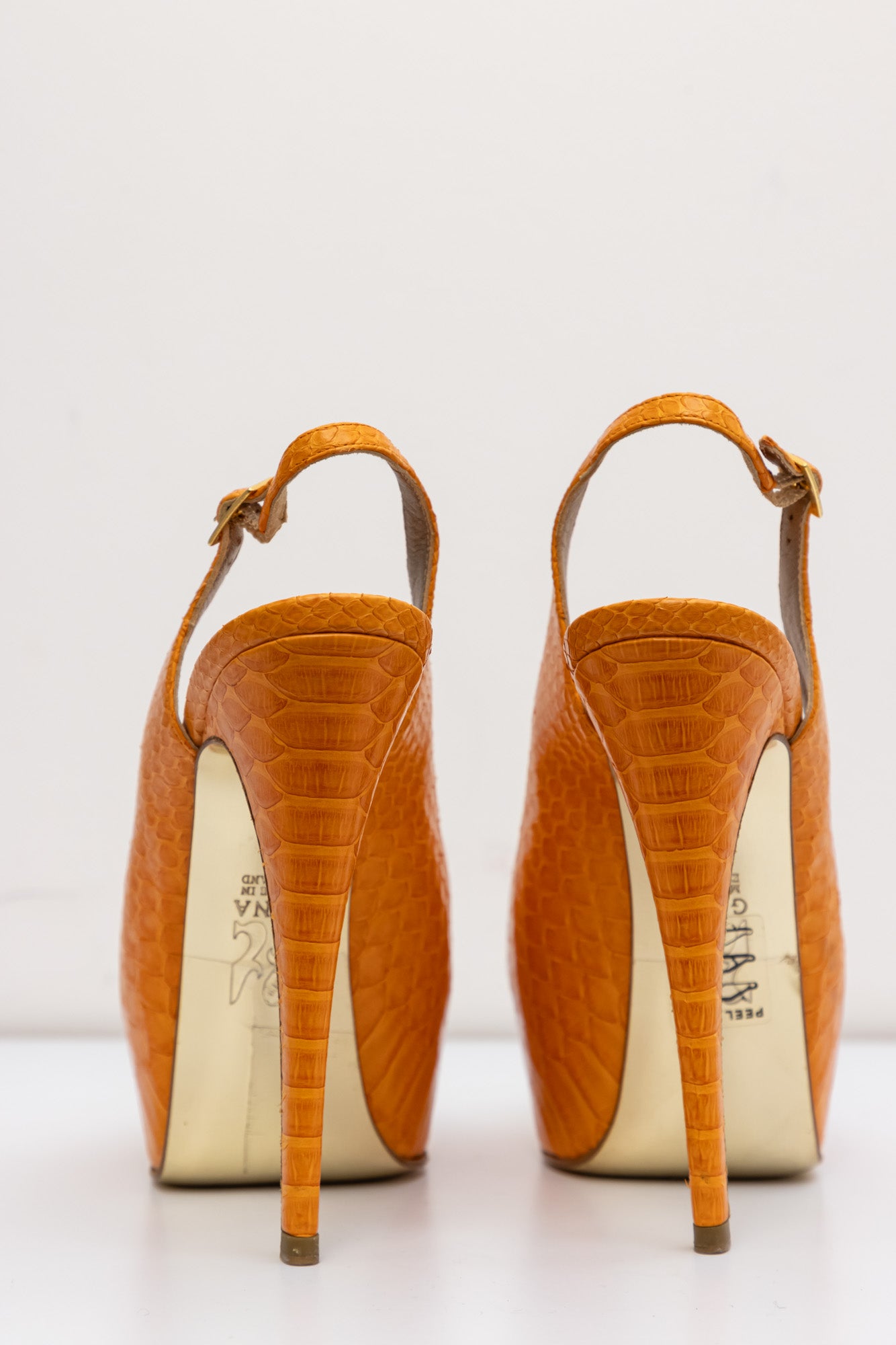 GINA Orange Crocodile Leather Pumps