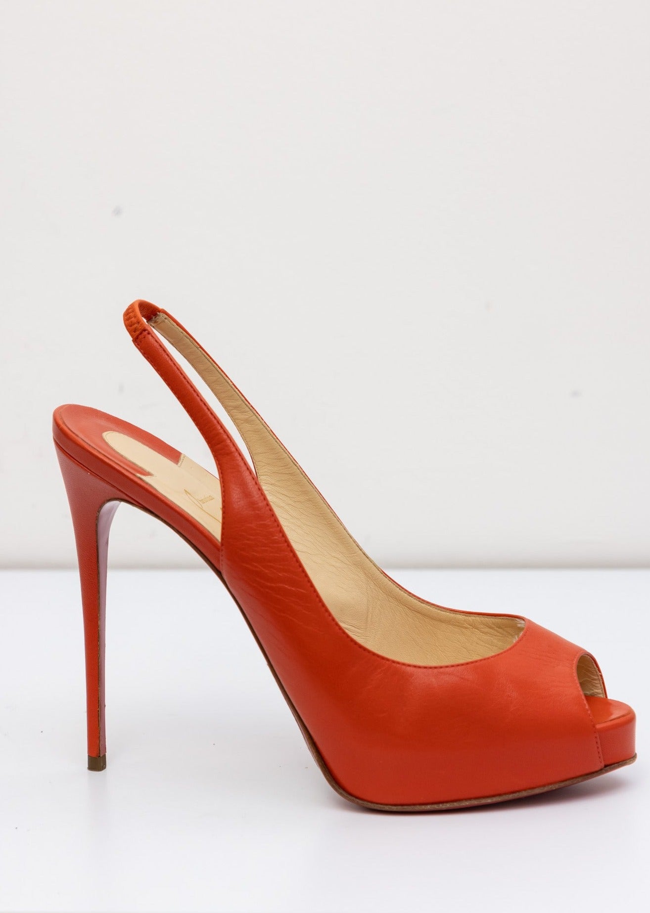 CHRISTIAN LOUBOUTIN  Orange Leather Sling-back Pumps Heels Shoes