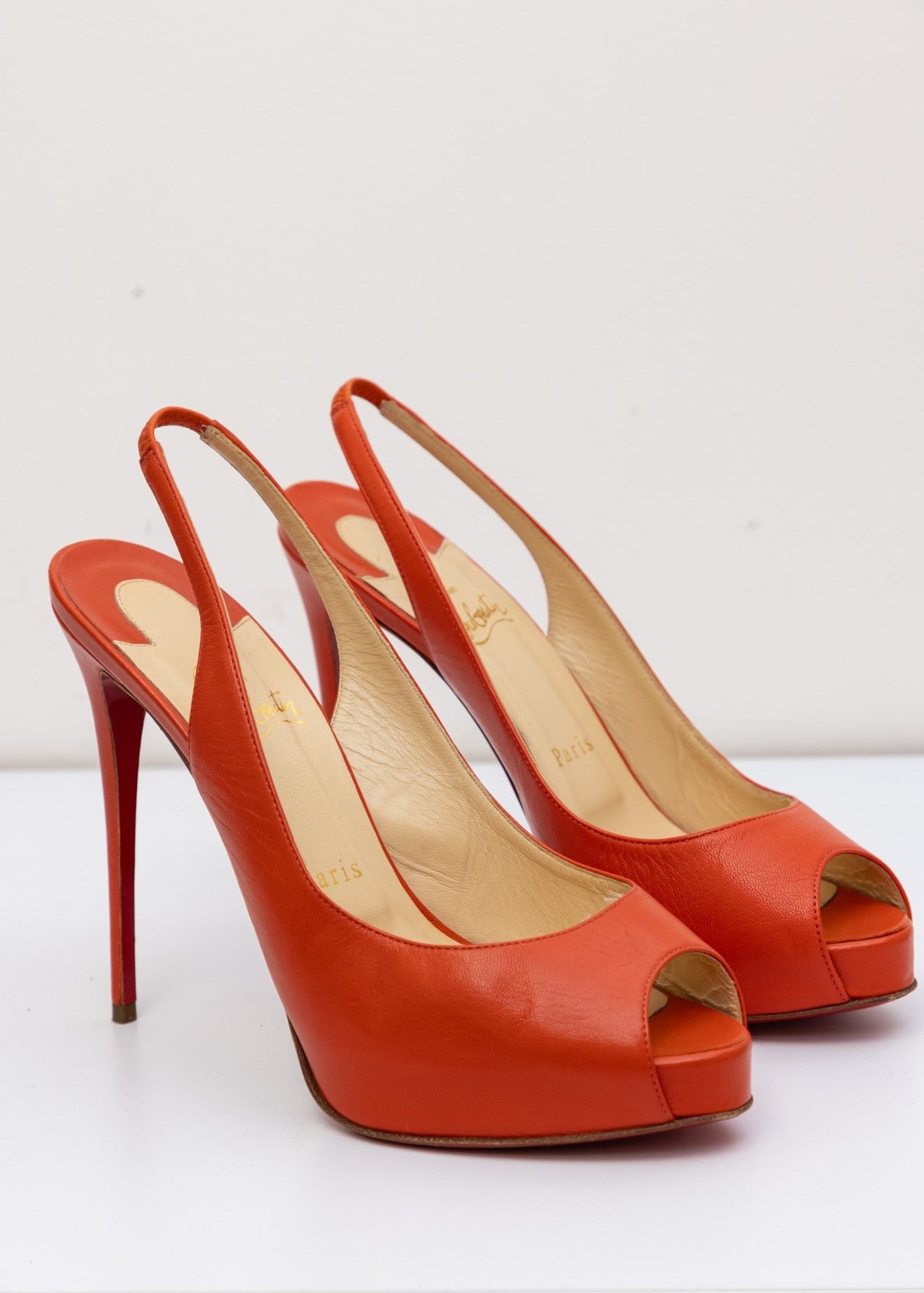 CHRISTIAN LOUBOUTIN  Orange Leather Sling-back Pumps Heels Shoes