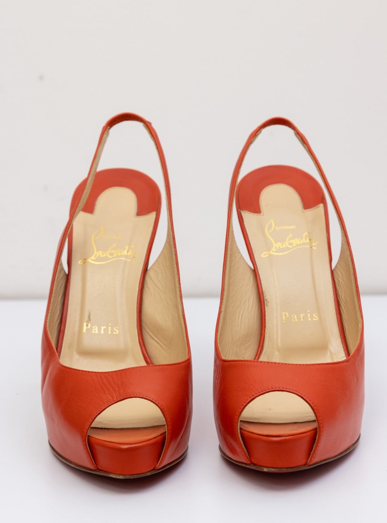 CHRISTIAN LOUBOUTIN  Orange Leather Sling-back Pumps Heels Shoes