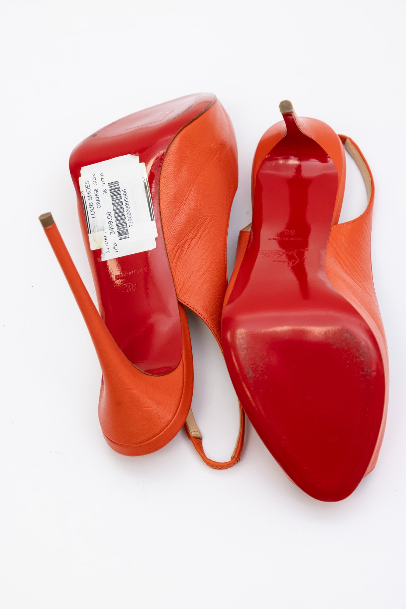 CHRISTIAN LOUBOUTIN  Orange Leather Sling-back Pumps Heels Shoes
