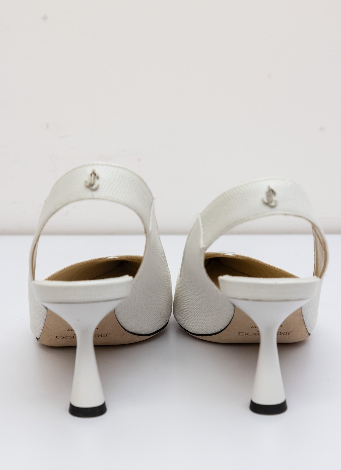 JIMMY CHOO White Liya 65mm Heel Slingback Leather Pumps with Silver Toe