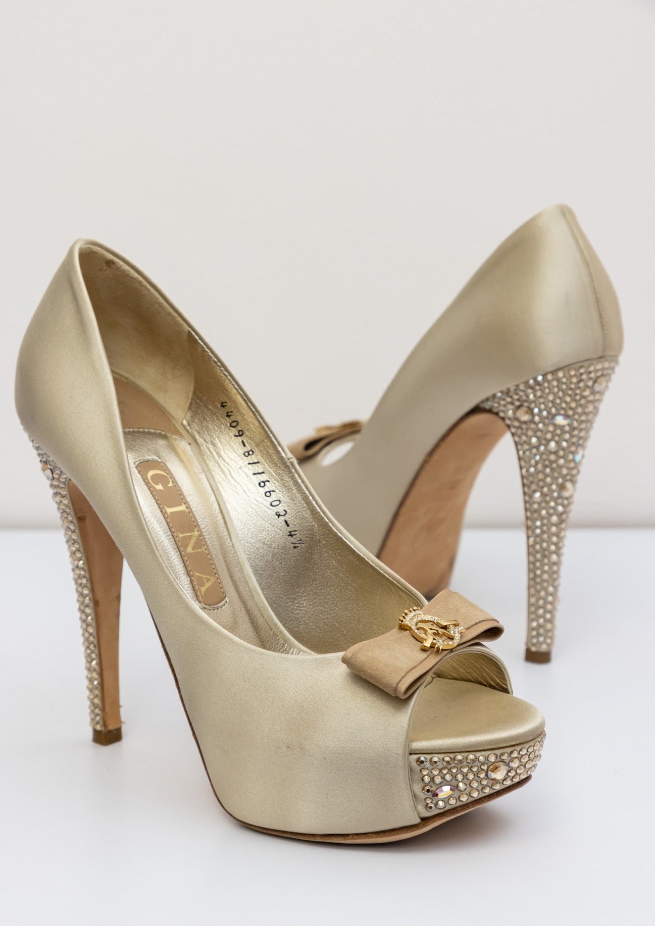 Gina Golden Satin Crystal Embellished Pumps | UK 4.5