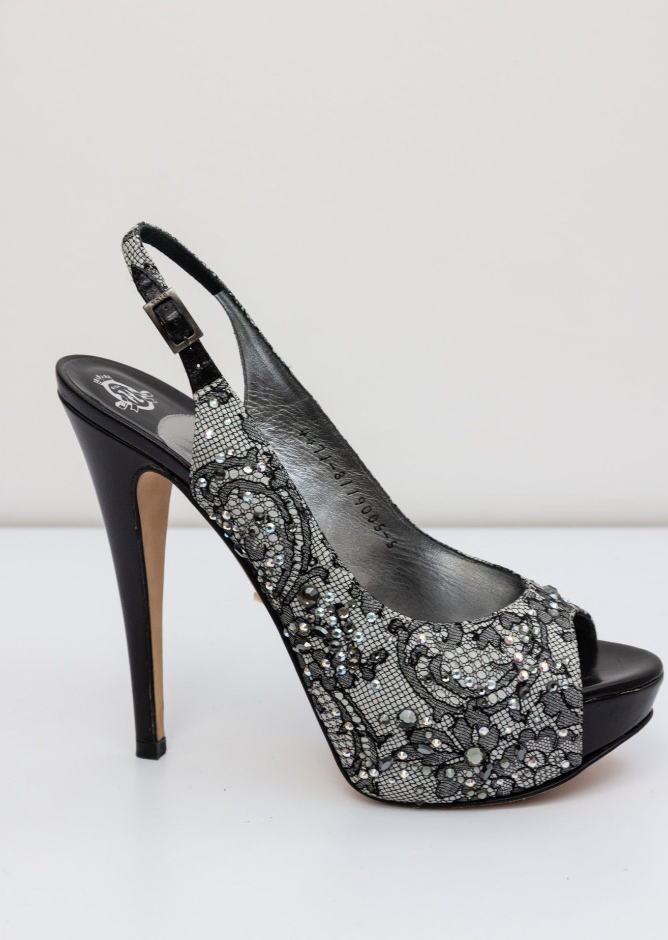 GINA Black Lace Crystal Embellished Pumps