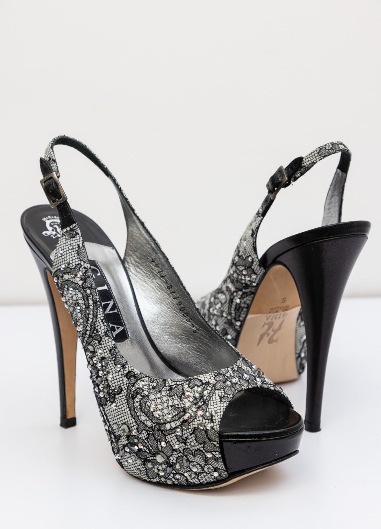 GINA Black Lace Crystal Embellished Pumps