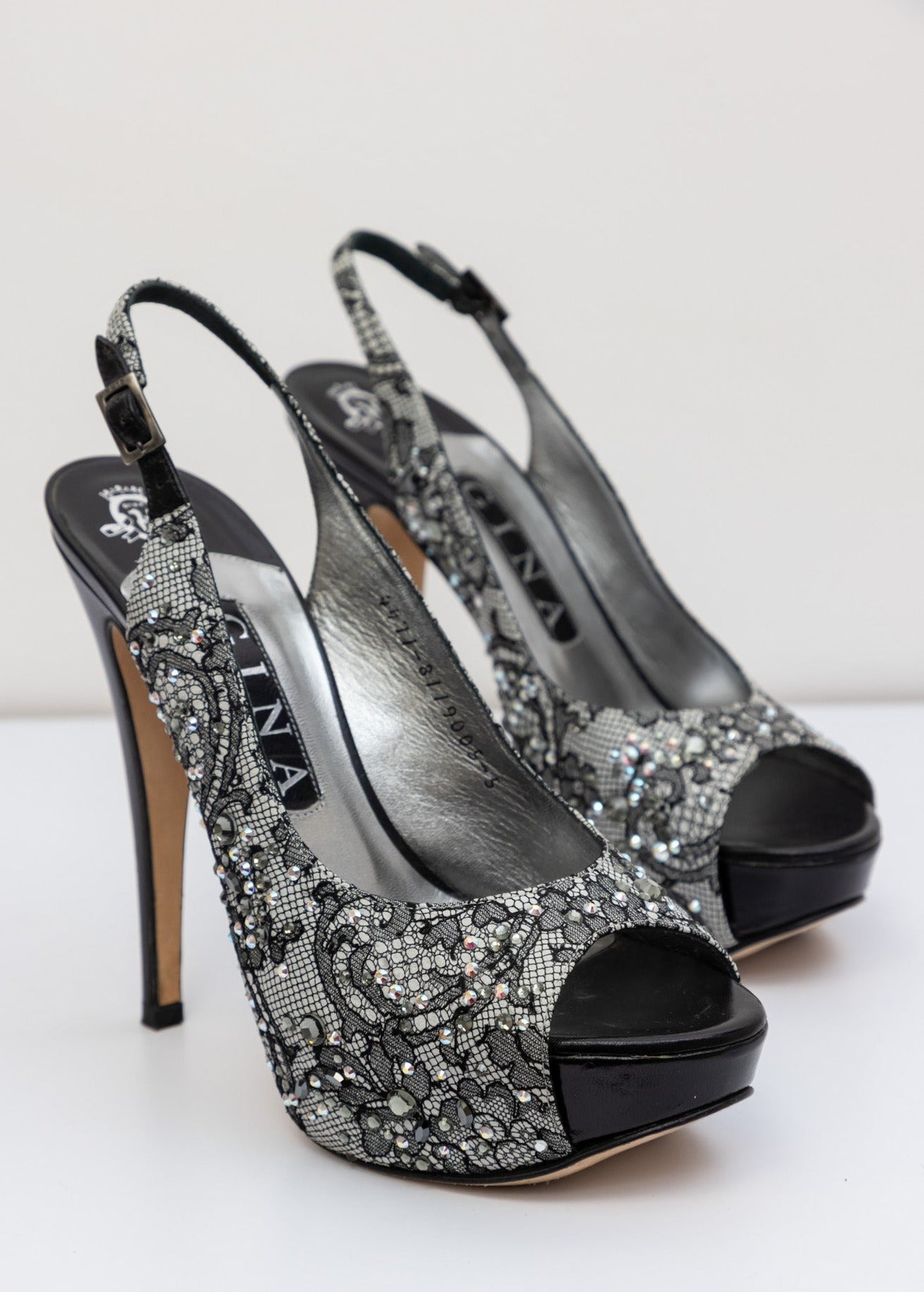 GINA Black Lace Crystal Embellished Pumps