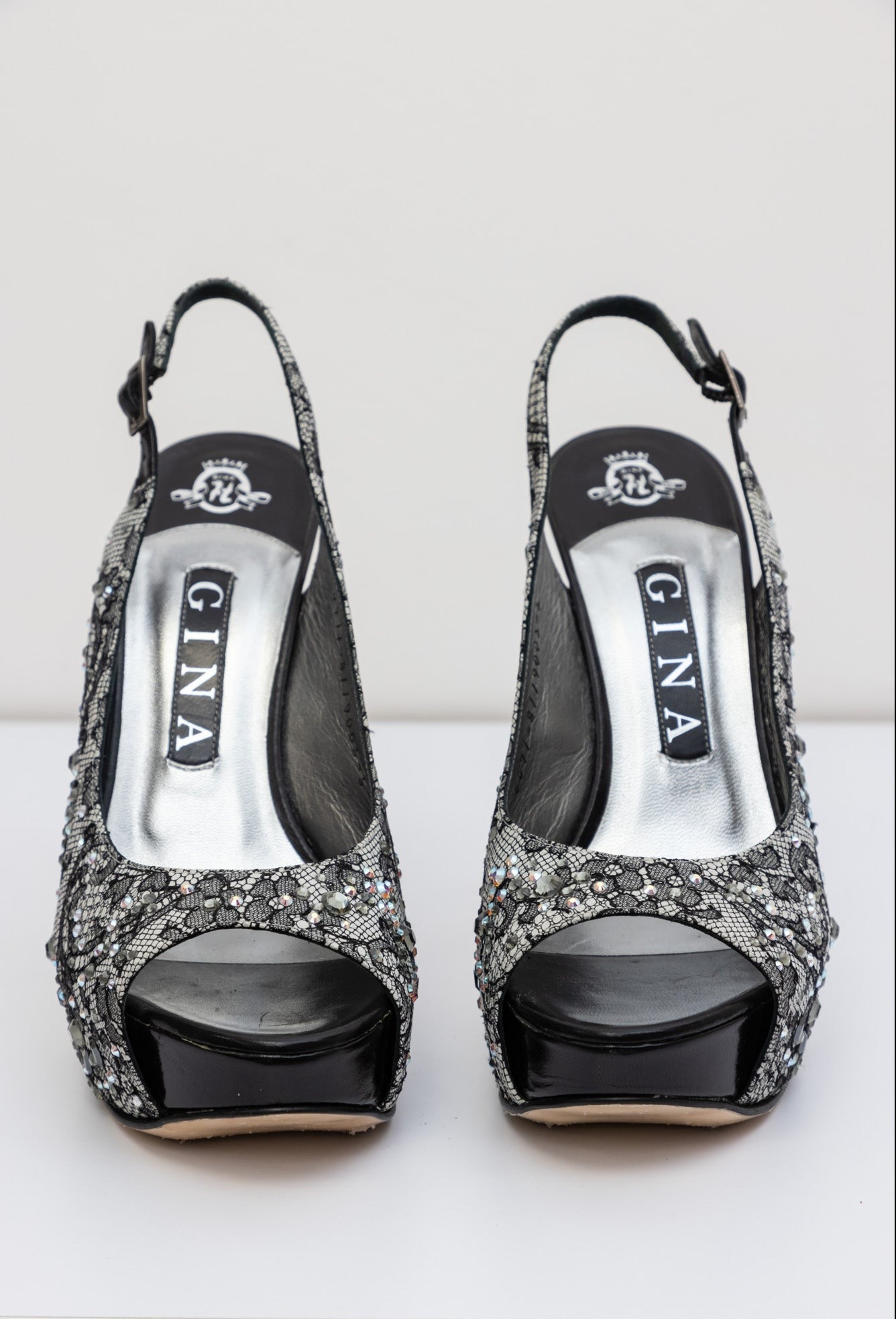 GINA Black Lace Crystal Embellished Pumps