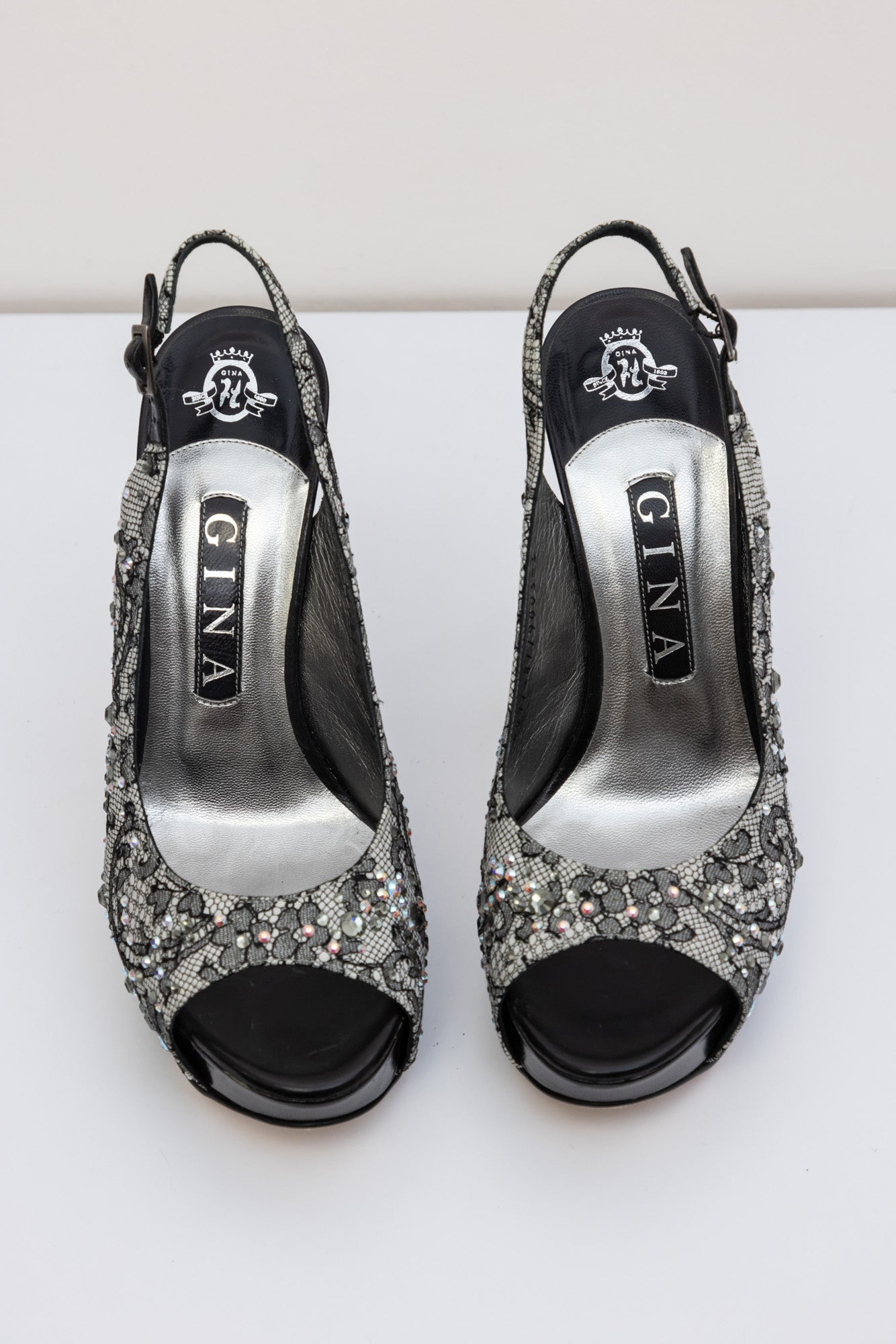 GINA Black Lace Crystal Embellished Pumps