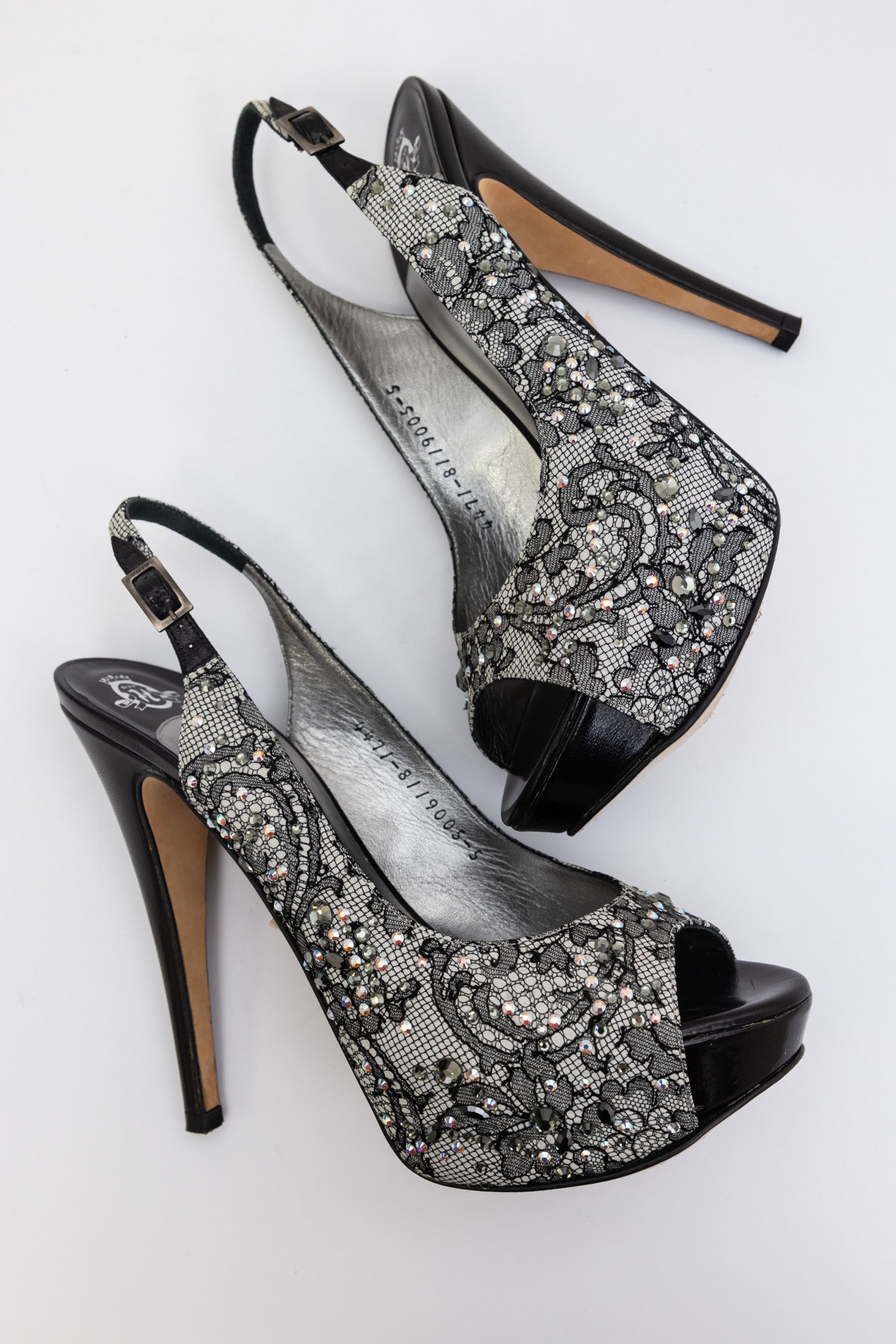 GINA Black Lace Crystal Embellished Pumps