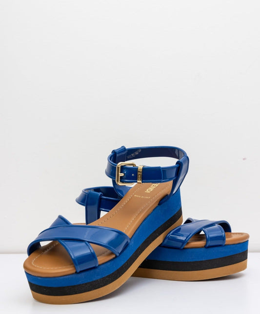 Fendi Blue Platform Flat Sandal | IT 37.5 | Made in Italy