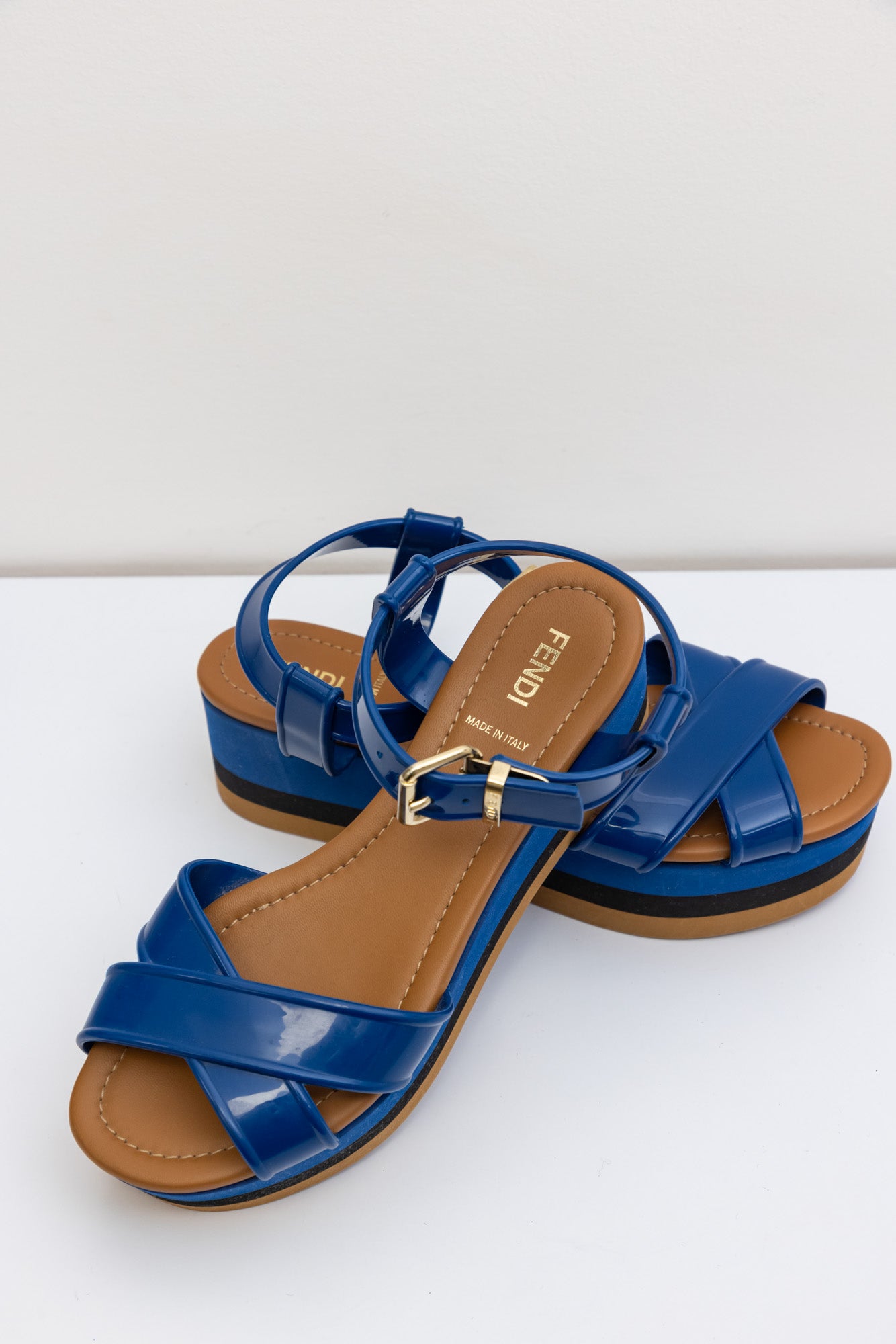 Fendi Blue Platform Flat Sandal | IT 37.5 | Made in Italy