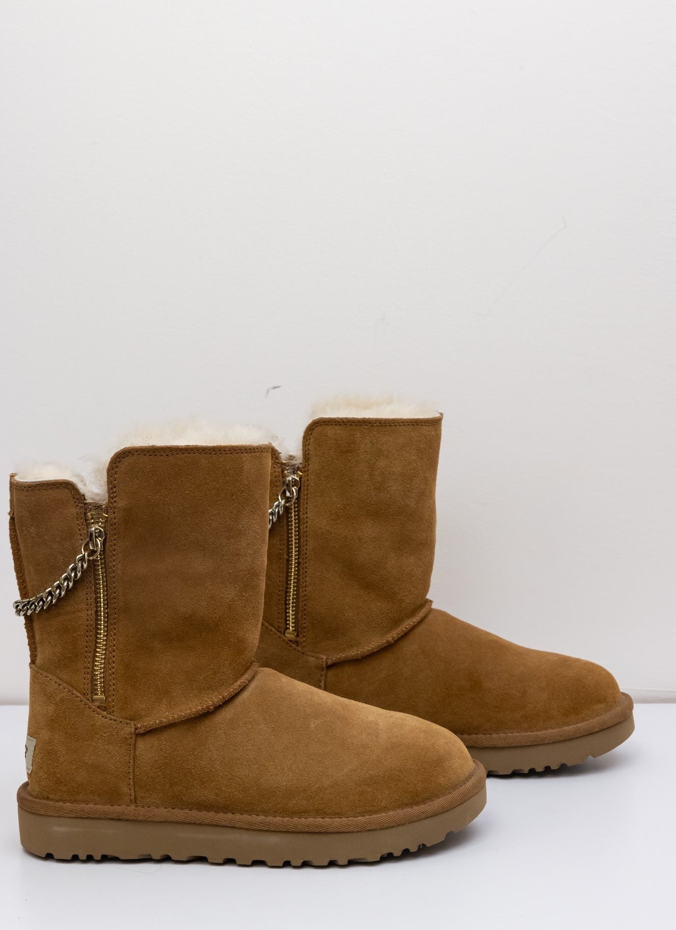 UGG Leather Ankle Boots | Sheepskin | Chestnut Brown | Metallic Zippers