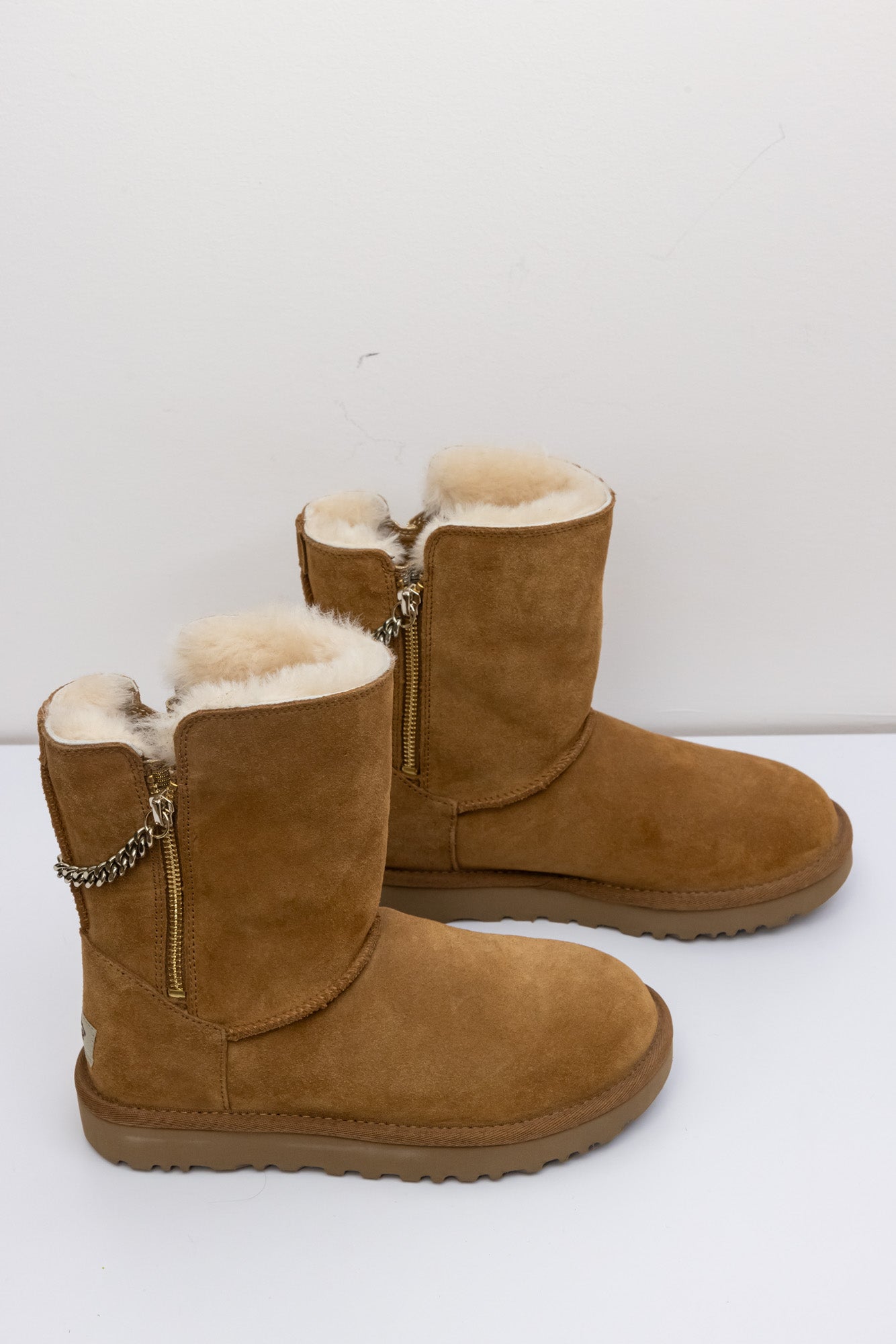 UGG Leather Ankle Boots | Sheepskin | Chestnut Brown | Metallic Zippers