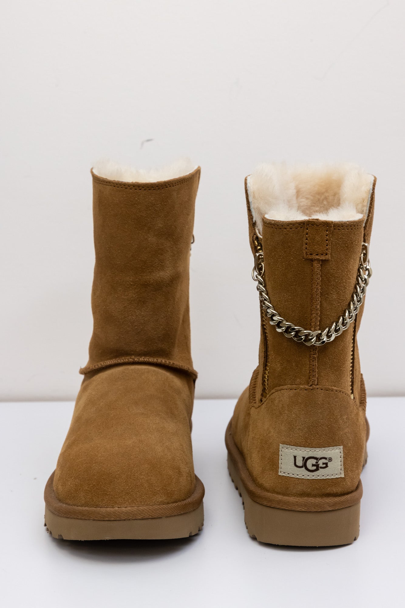 UGG Leather Ankle Boots | Sheepskin | Chestnut Brown | Metallic Zippers