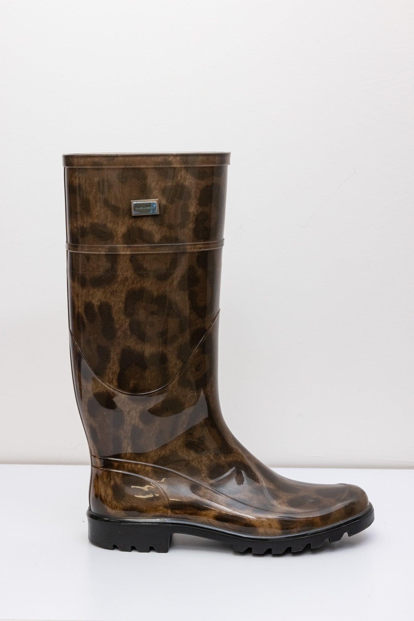 DOLCE & GABBANA Flat Rubber Rain Boots in Brown Leopard print