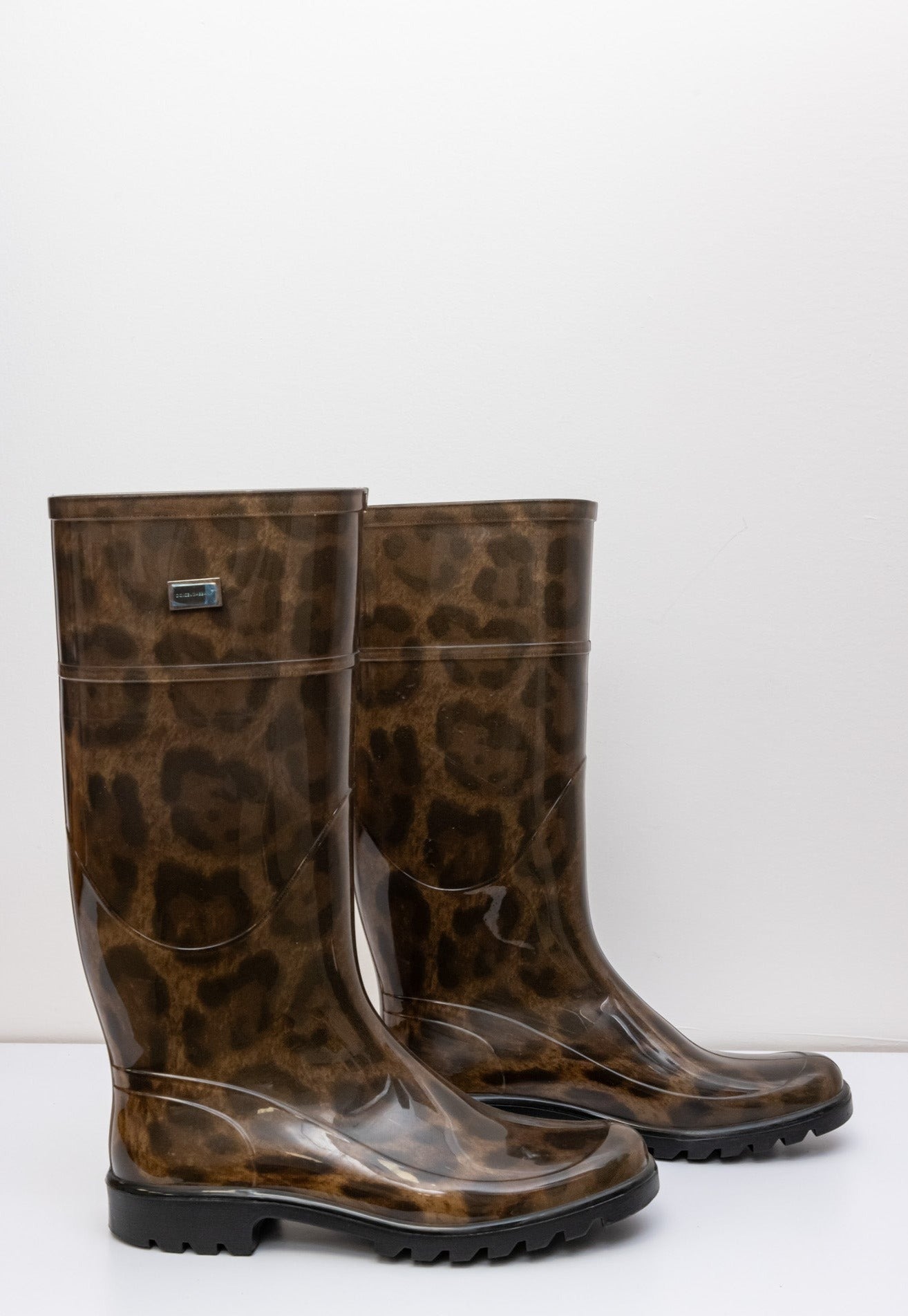 DOLCE & GABBANA Flat Rubber Rain Boots in Brown Leopard print