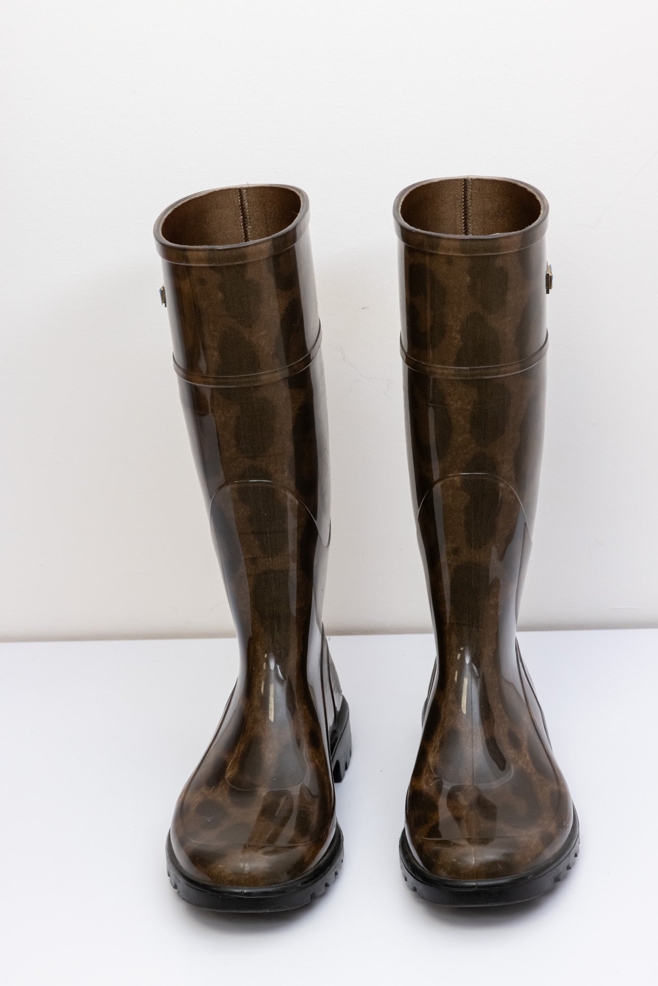 DOLCE & GABBANA Flat Rubber Rain Boots in Brown Leopard print 