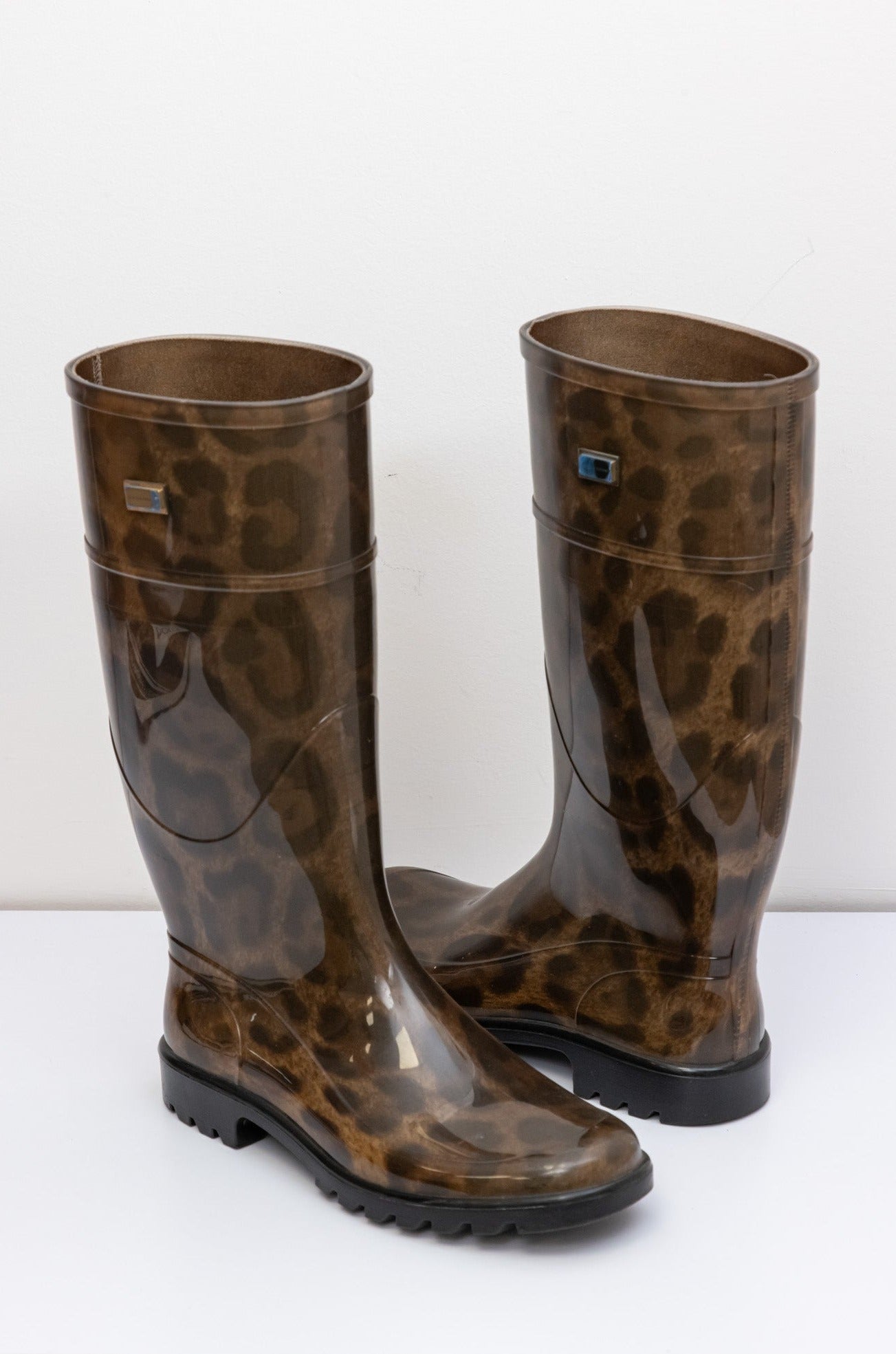 DOLCE & GABBANA Flat Rubber Rain Boots in Brown Leopard print