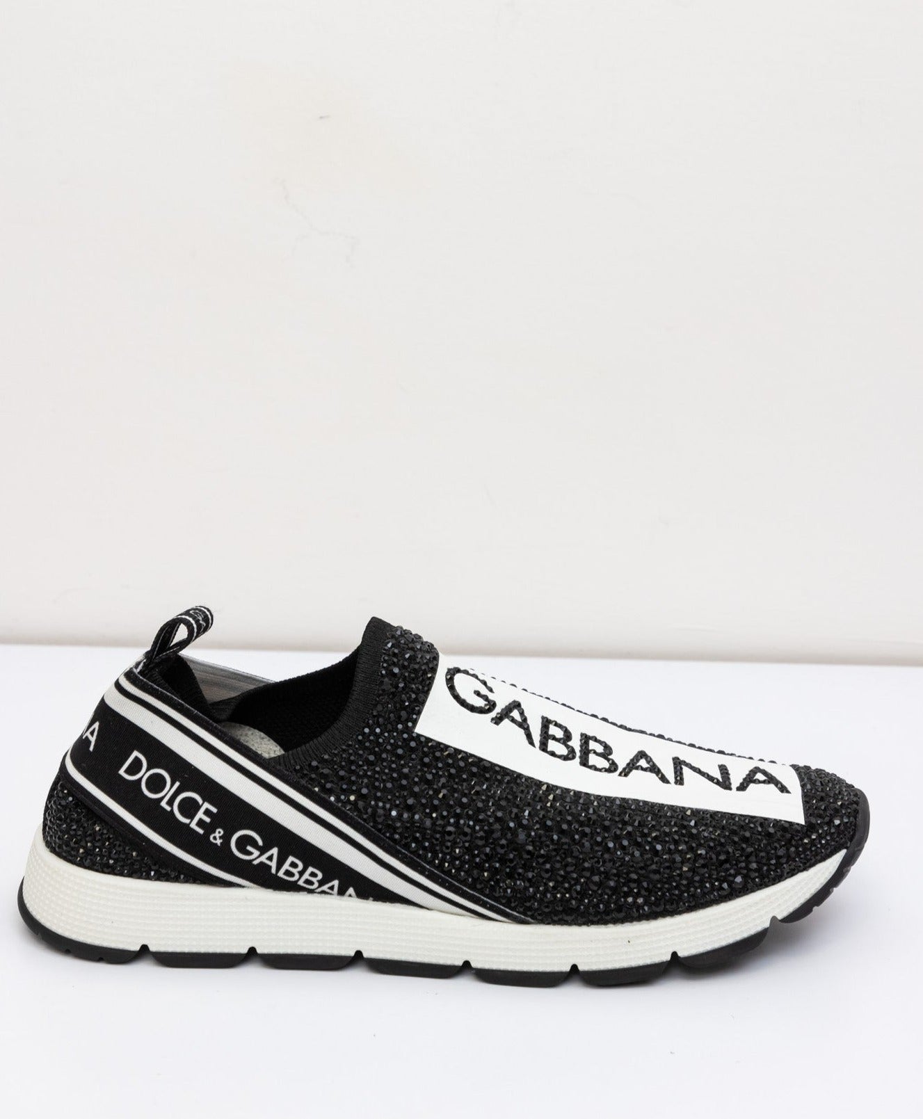 DOLCE & GABBANA Black Crystal-Covered Sneakers with White Sole - Size IT 37