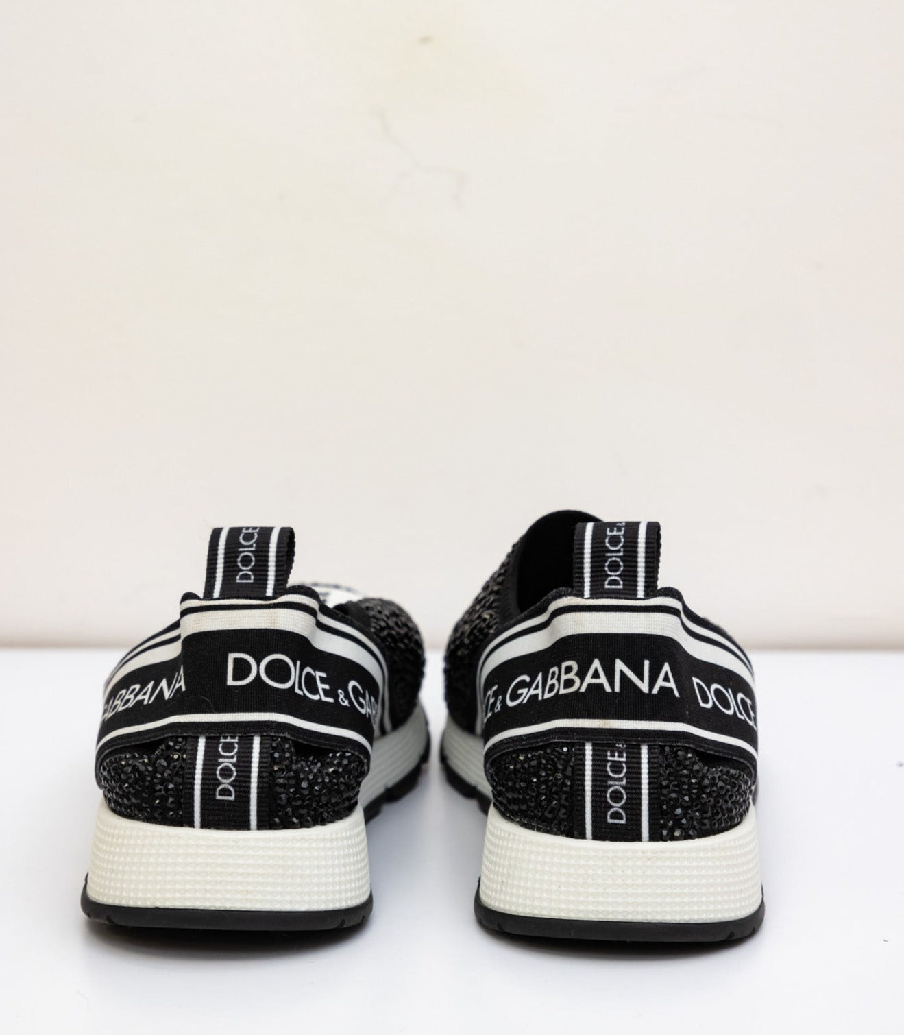 DOLCE & GABBANA Black Crystal-Covered Sneakers with White Sole - Size IT 37