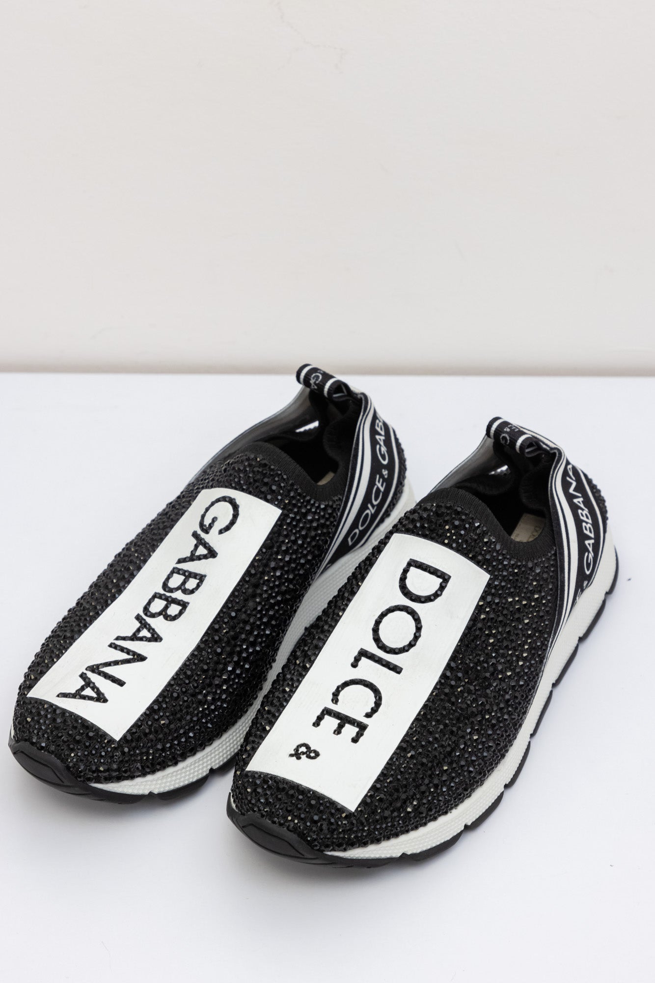 DOLCE & GABBANA Black Crystal-Covered Sneakers with White Sole - Size IT 37