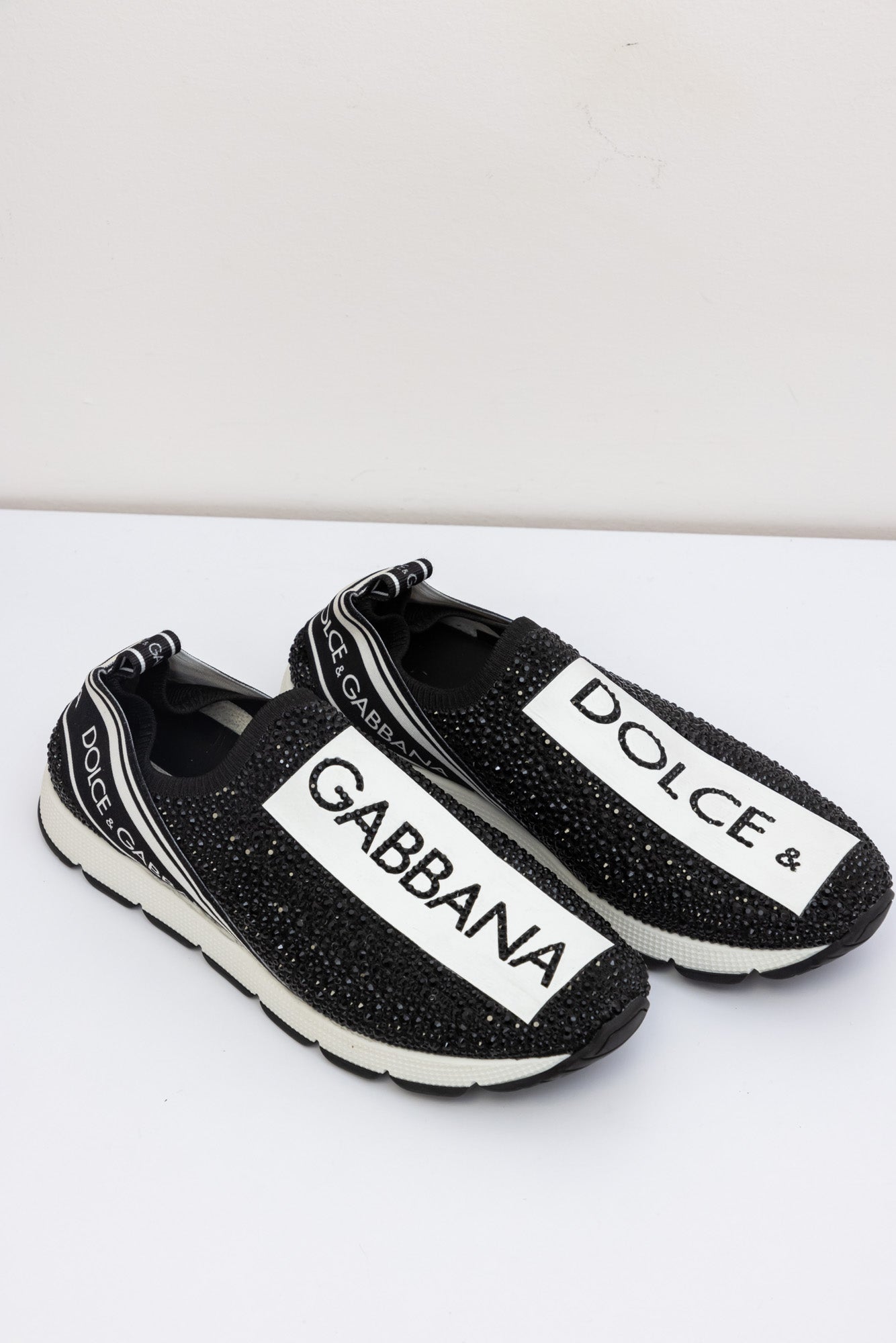 DOLCE & GABBANA Black Crystal-Covered Sneakers with White Sole - Size IT 37