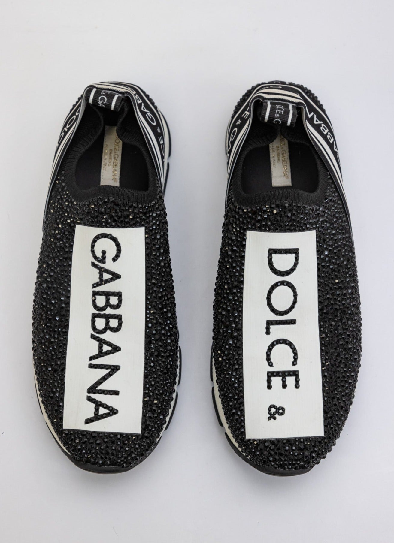 DOLCE & GABBANA Black Crystal-Covered Sneakers with White Sole - Size IT 37