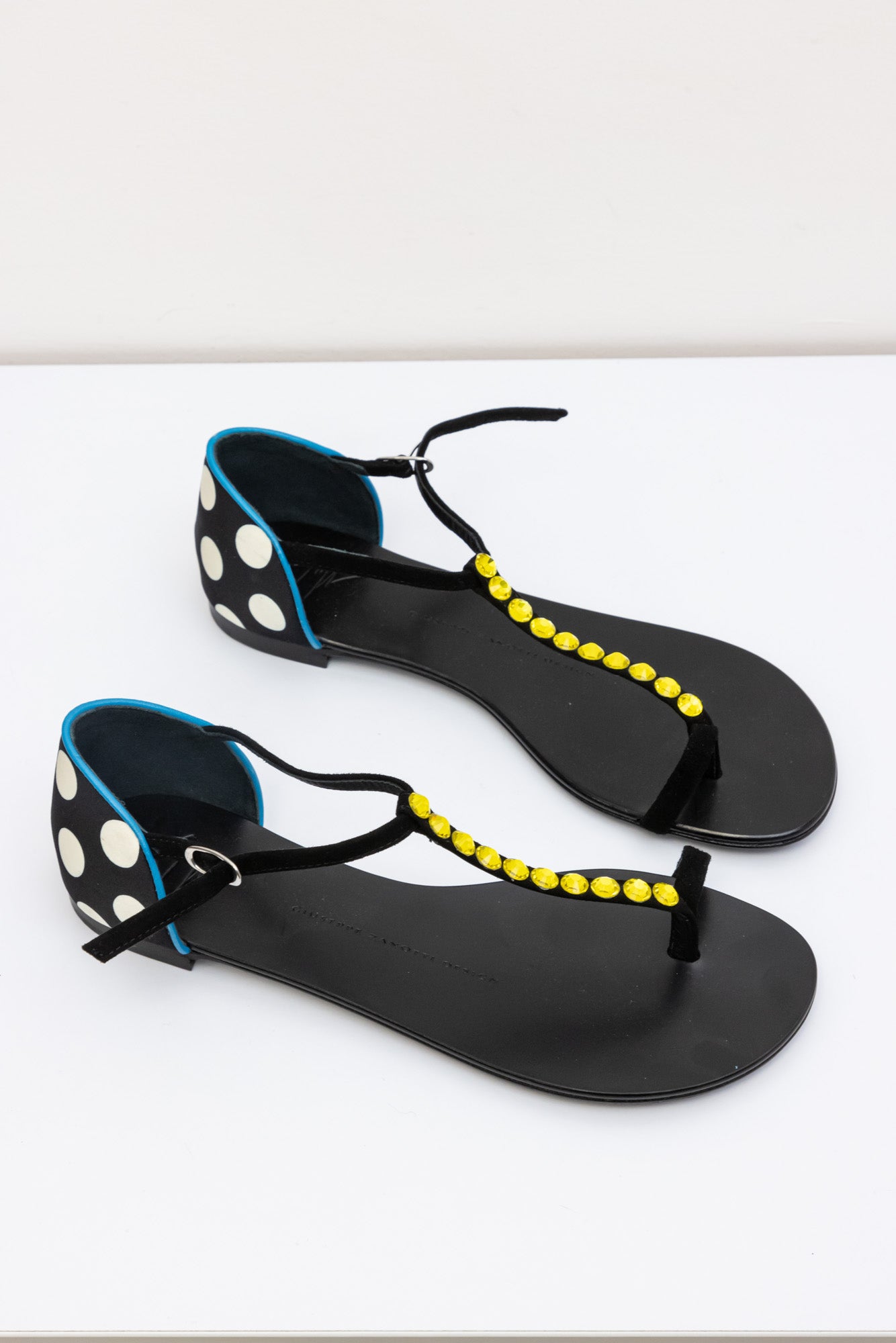 Giuseppe Zanotti Black Polka Dot and Cheetah Print Flat Sandal | Size IT 37.5 | Made in Italy