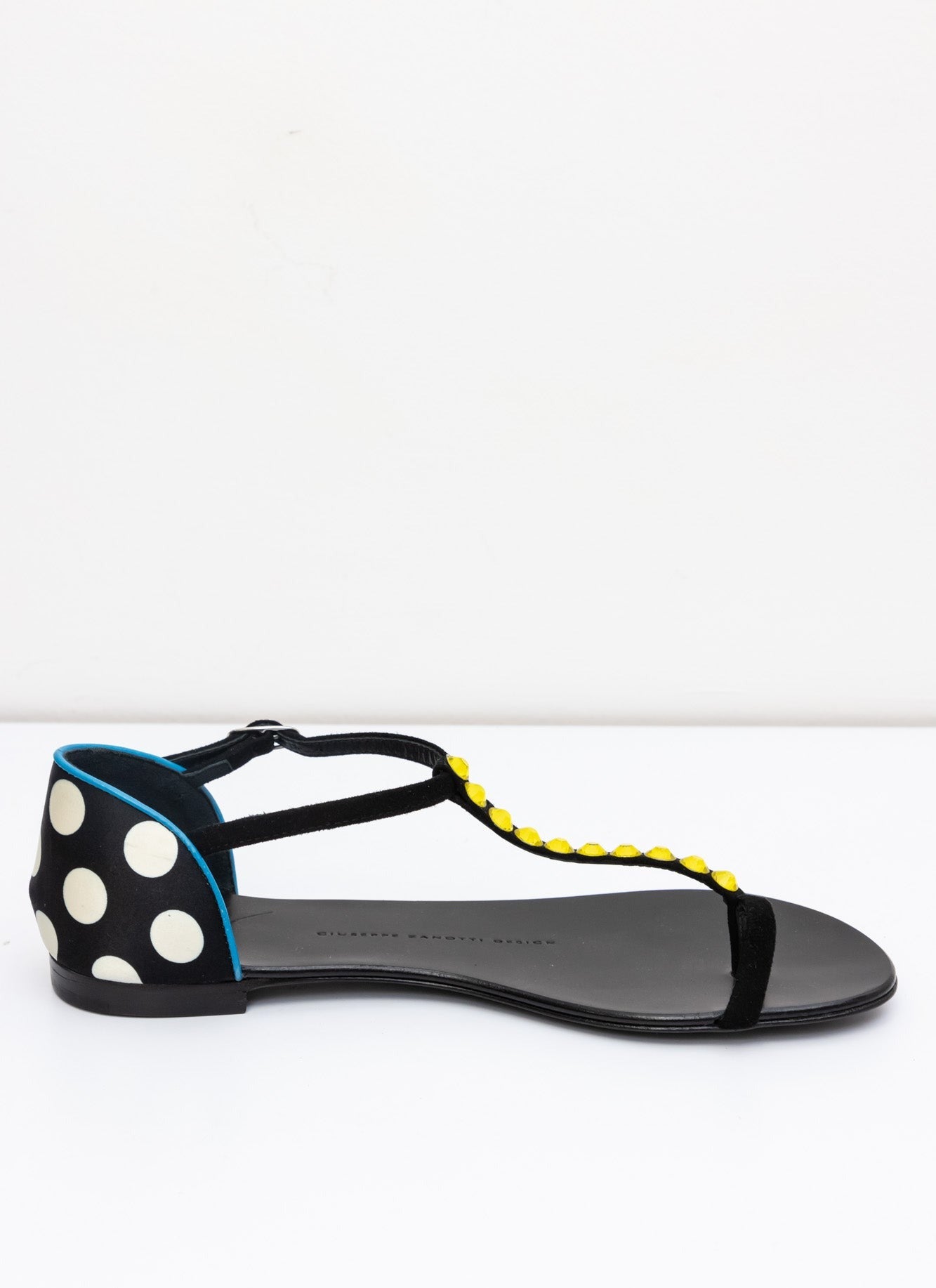 Giuseppe Zanotti Black Polka Dot and Cheetah Print Flat Sandal | Size IT 37.5 | Made in Italy