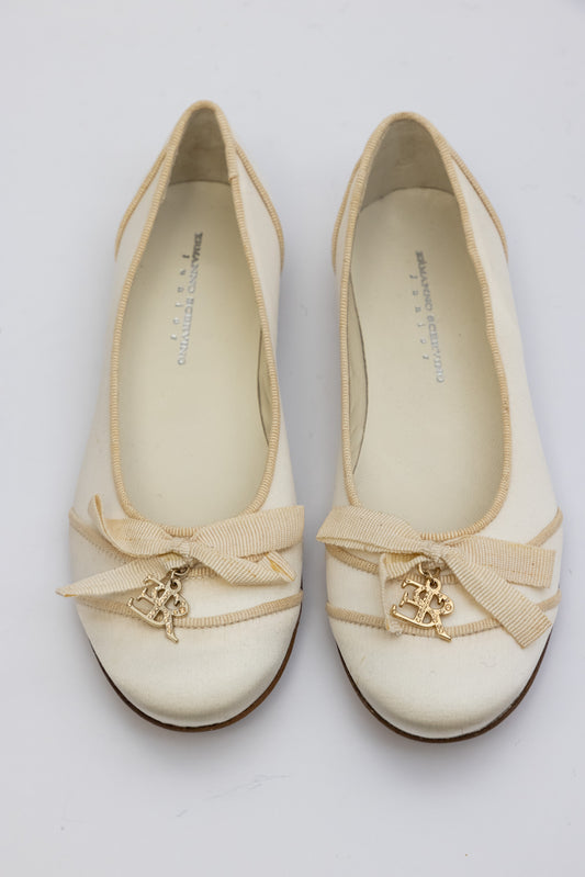 Ermanno Scervino Satin Beige Ballerina Shoes | IT 35 (Junior) | Made in Italy