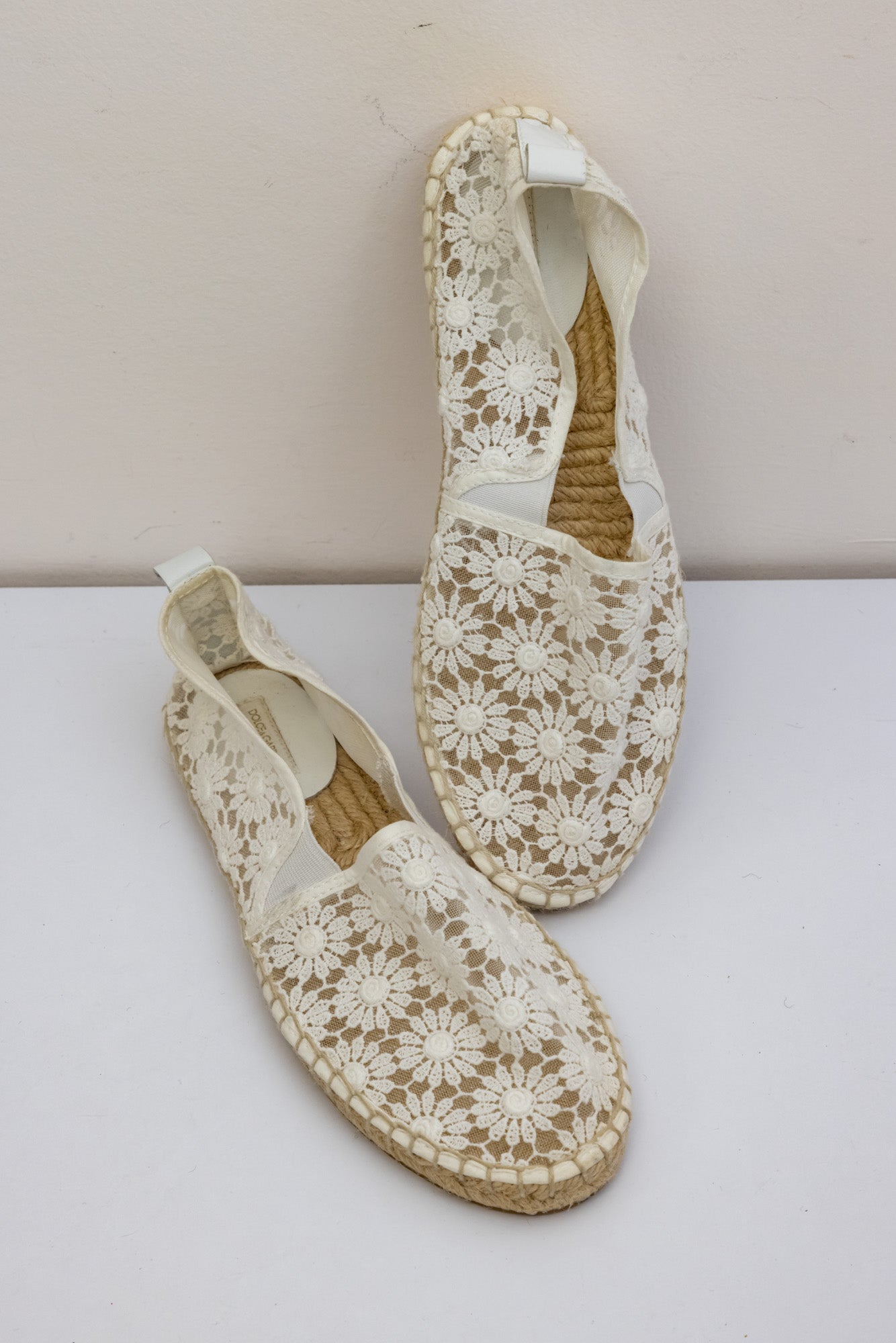 DOLCE & GABBANA Beige Lace Cotton Espadrilles | Size IT 37 | Very Good Condition | Made in Italy
