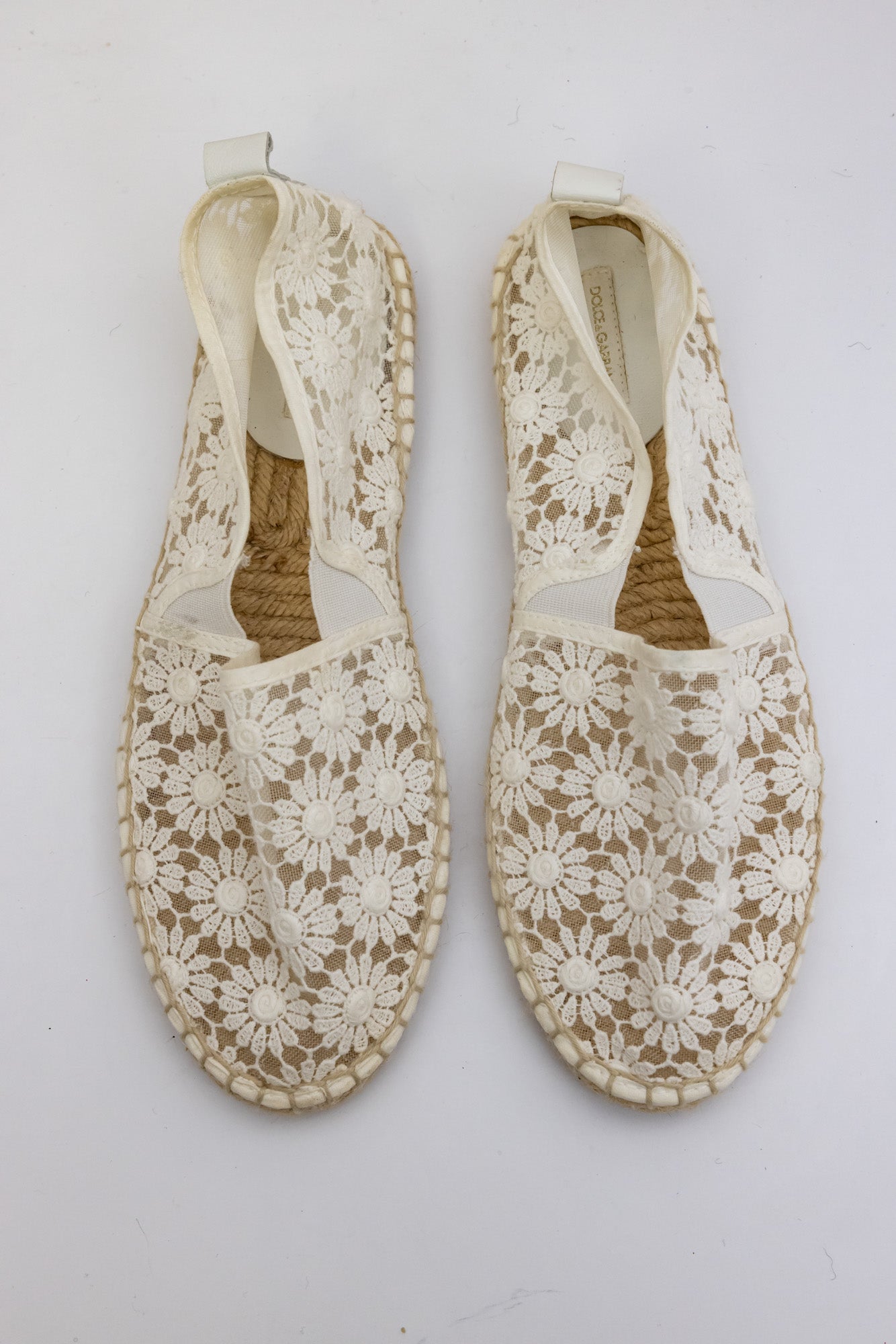 DOLCE & GABBANA Beige Lace Cotton Espadrilles | Size IT 37 | Very Good Condition | Made in Italy
