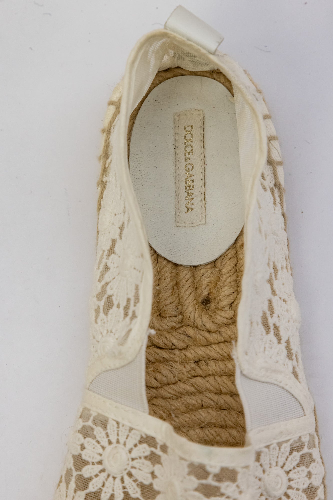 DOLCE & GABBANA Beige Lace Cotton Espadrilles | Size IT 37 | Very Good Condition | Made in Italy