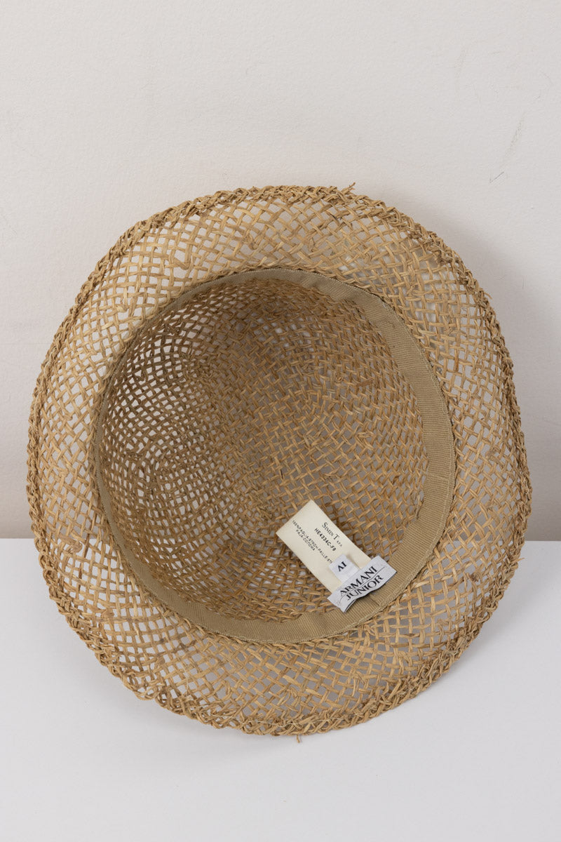 ARMANI JUNIOR Straw Hat with Signature Logo Bow - Authentic Italian Design