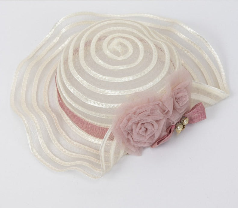MONNALISA Elegant Sun Hat with Pink Roses and Bow - Made in Italy