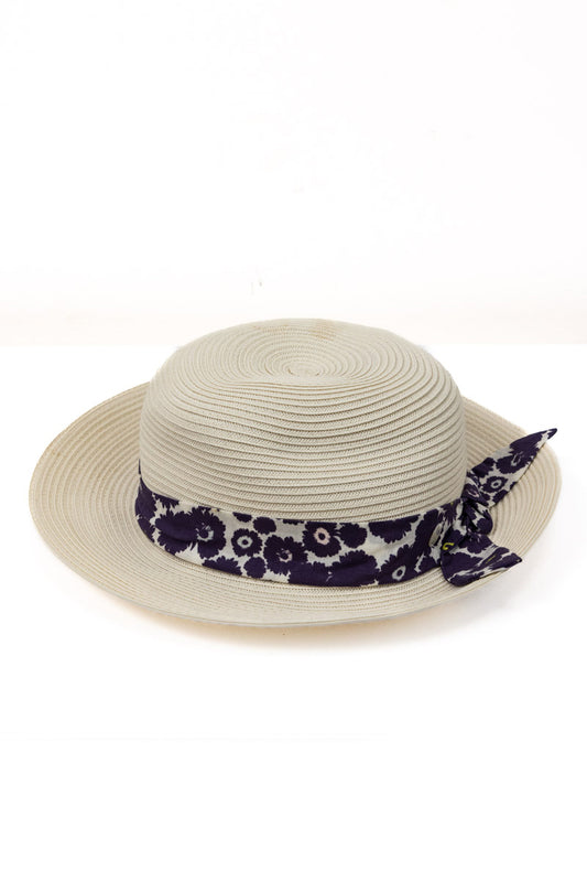 Baby DIOR Elegant White Straw Hat with Blue Flower Ribbon - Made in Italy