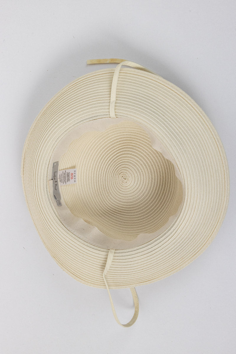 Baby DIOR Elegant White Straw Hat with Blue Flower Ribbon