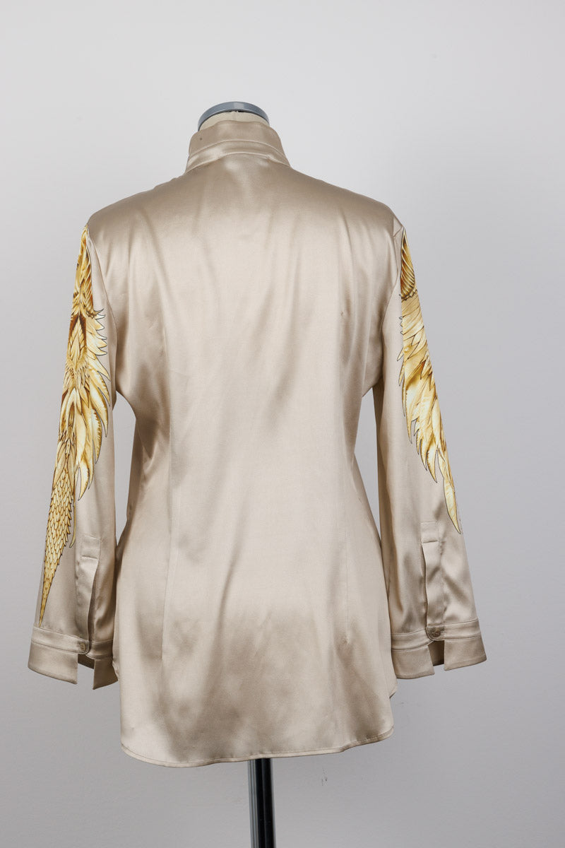 ROBERTO CAVALLI Blouse en soie graphique à ailes baroques