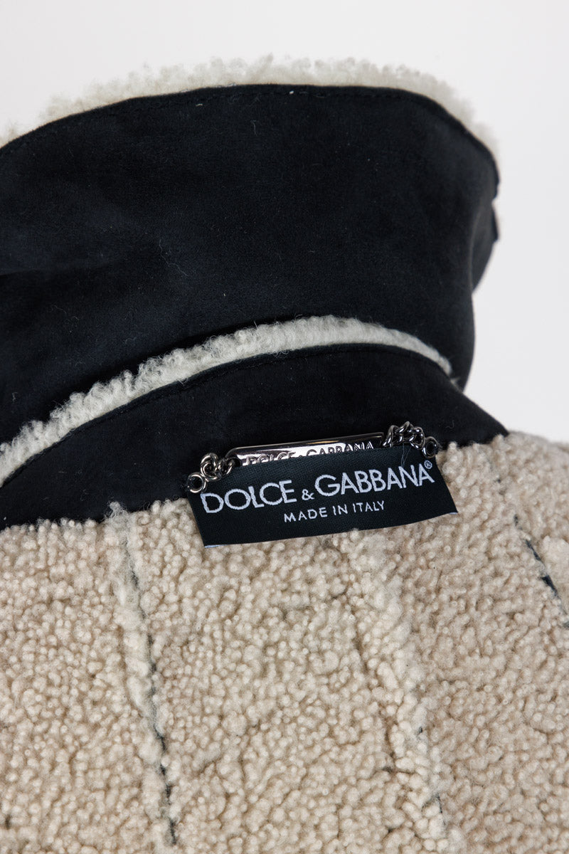 DOLCE & GABBANA Dolce & Gabbana Черно-белая куртка из кожи ягненка