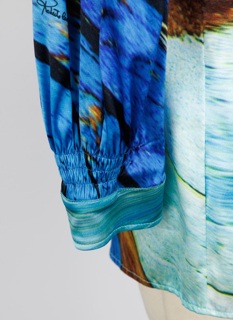 ROBERTO CAVALLI Blue Silk Printed Blouse