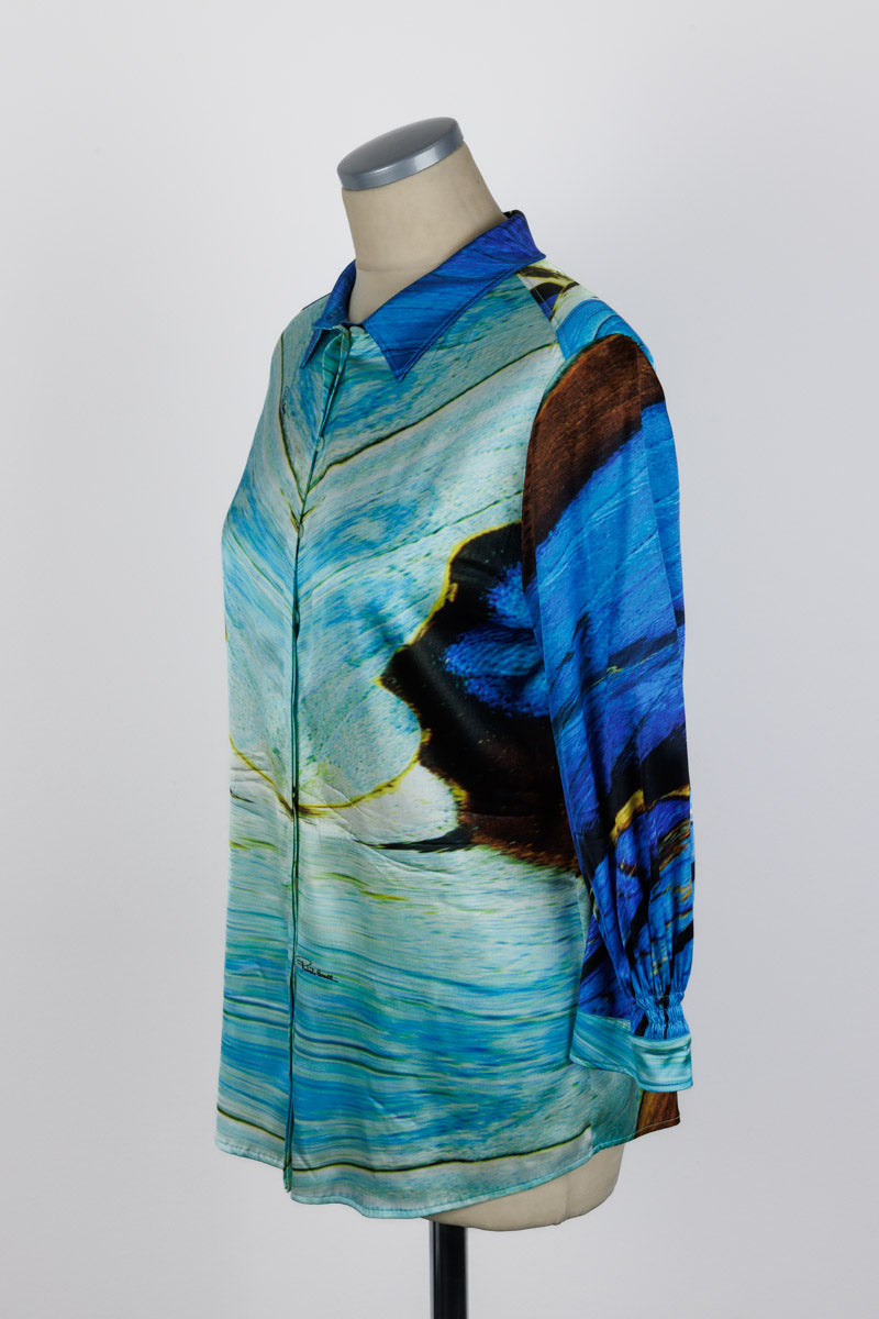 ROBERTO CAVALLI Blue Silk Printed Blouse | Size IT 42 | Very Good Condition | Made in Italy