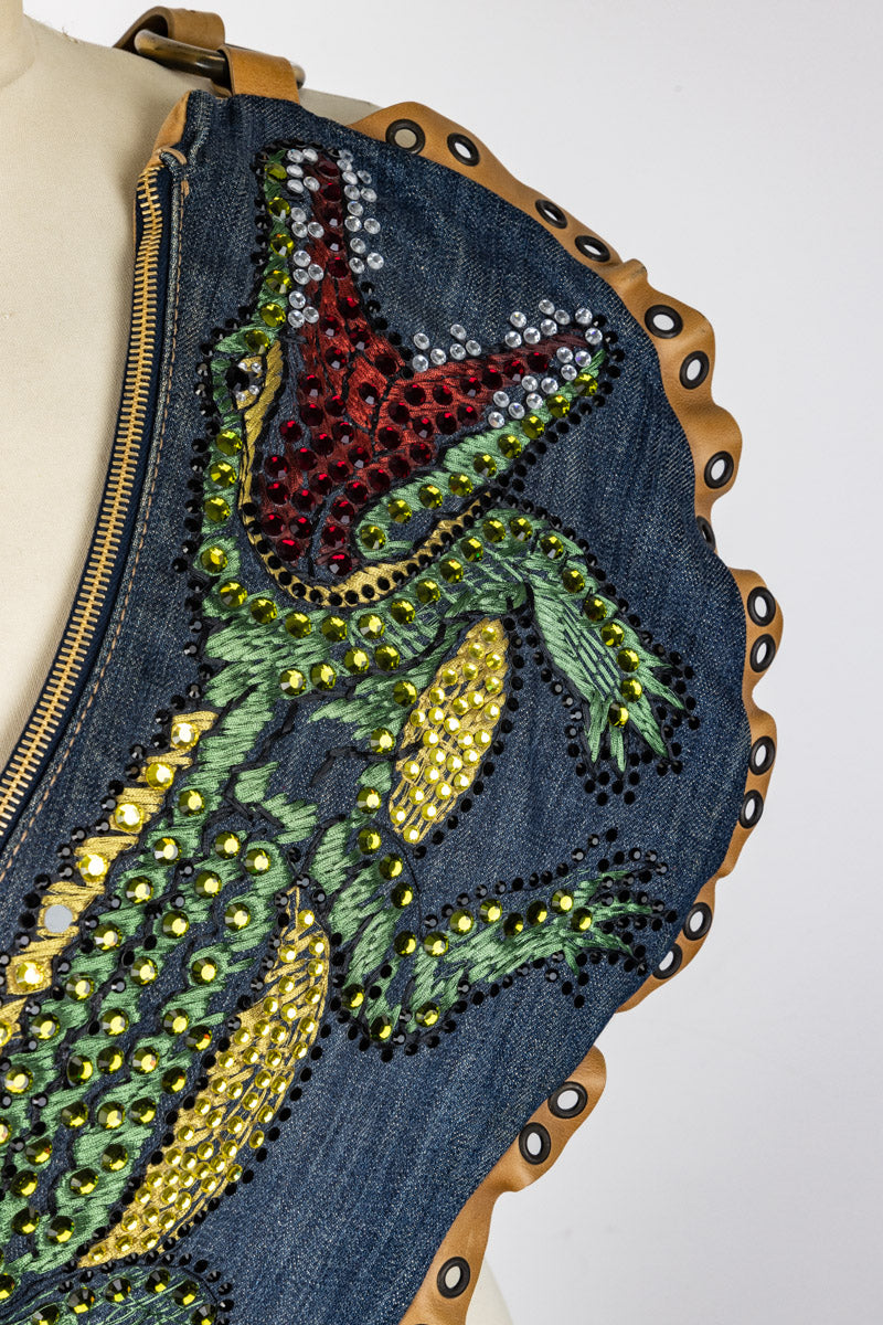 Sac VOYAGE MAZZILLI MICHIELSENS en jean vintage orné de crocodile