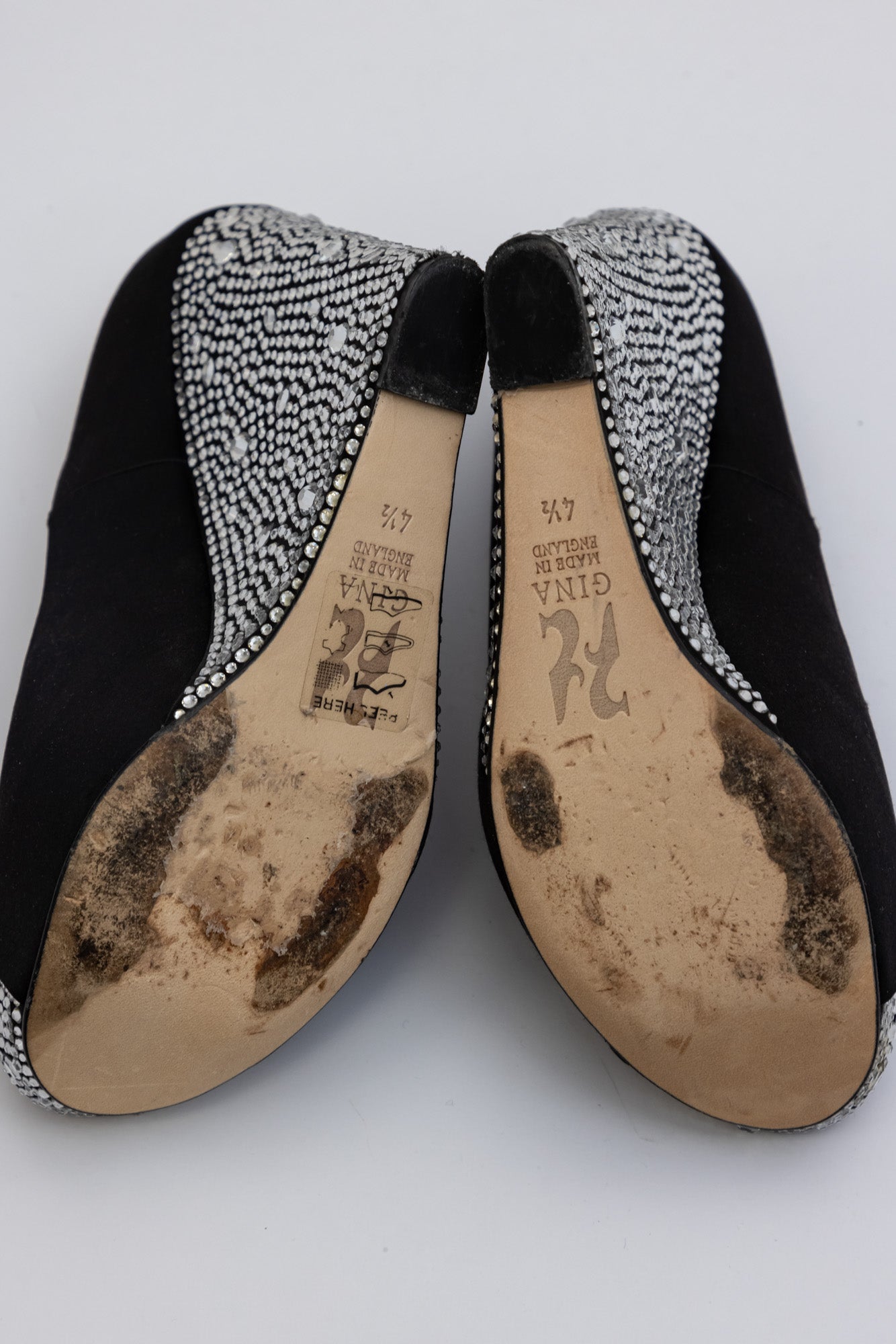 GINA Black Satin Crystal Embellished Wedge Pumps
